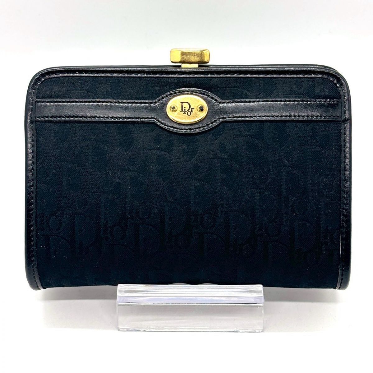 黒で纏う色気】 Christian Dior ポーチ がま口 トロッター柄 ゴールド