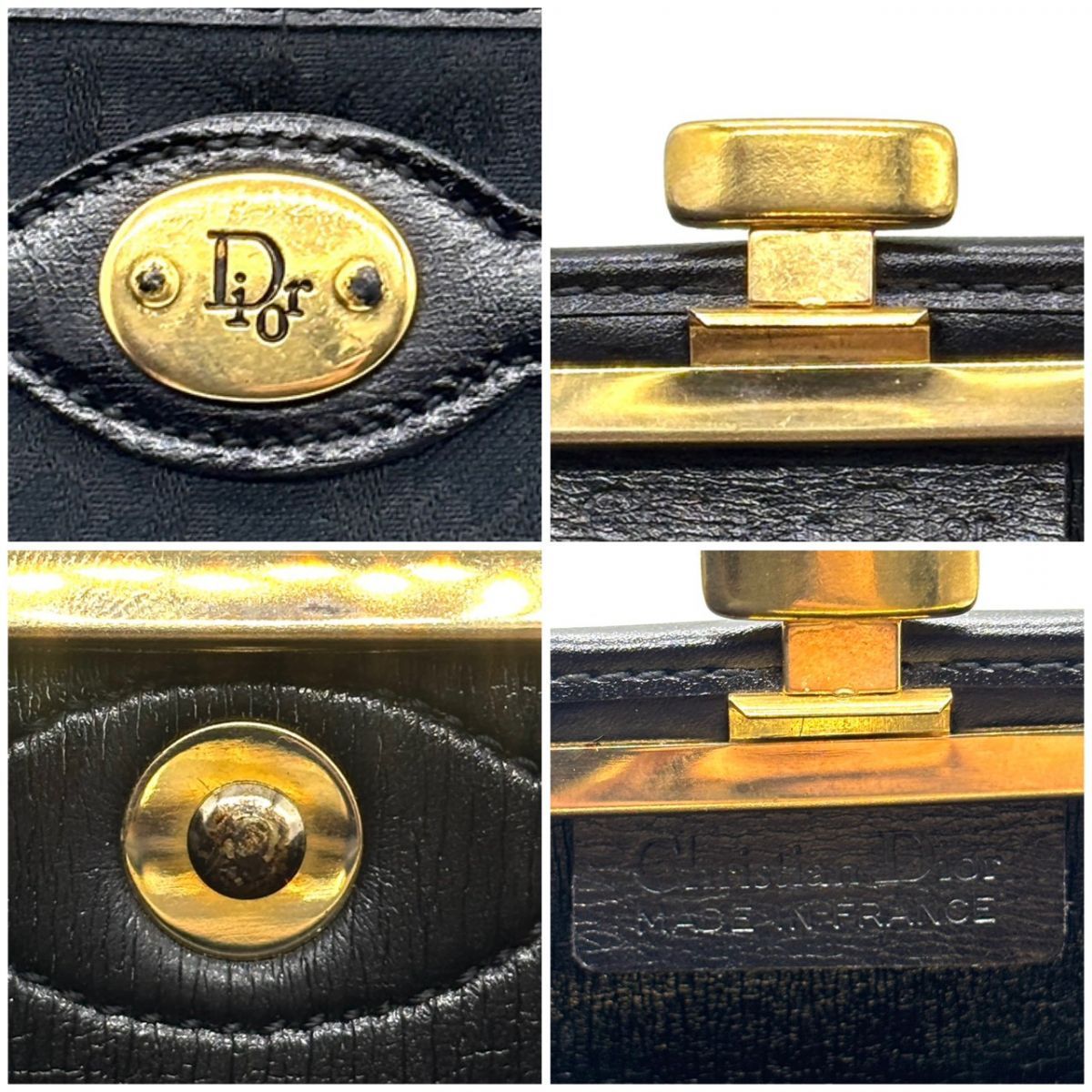 黒で纏う色気】 Christian Dior ポーチ がま口 トロッター柄 ゴールド