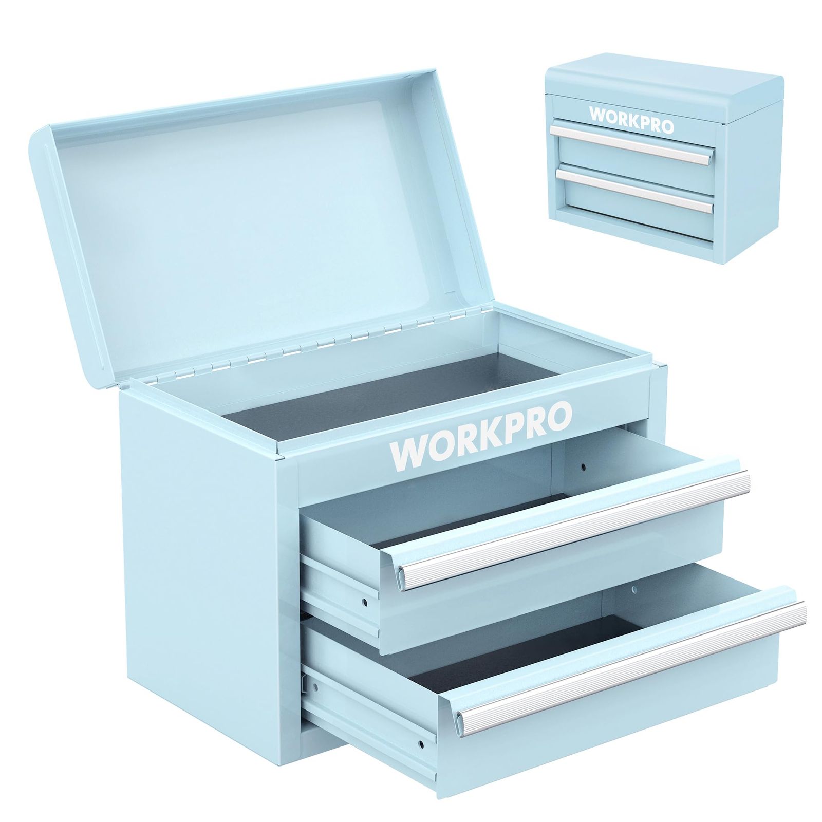 WORKPRO 工具箱 ツールボックス 小型 2段 27.5*20.8*15cm 引出し 工具入れ 工具保管 収納ケース メンテナンスライトブルー