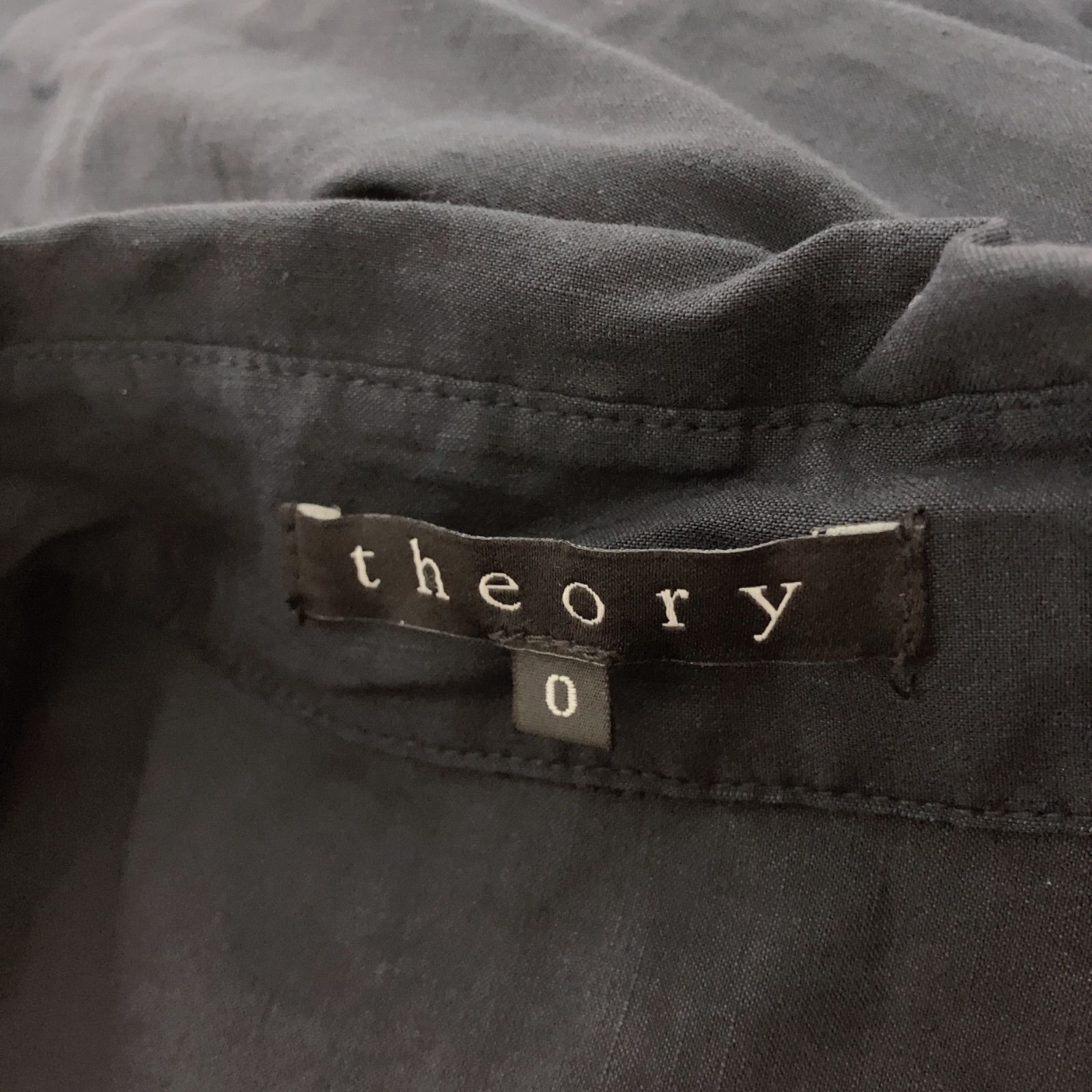 美品】theory セオリー リネン混 シャツワンピース 長袖 紺 ネイビー 
