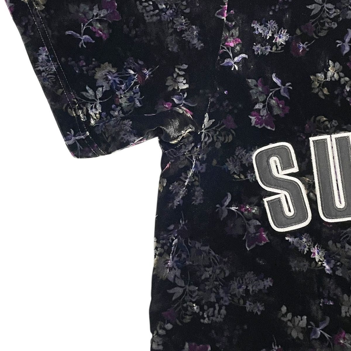 中古】 SUPREME シュプリーム フローラル ベロア ベースボールシャツ 