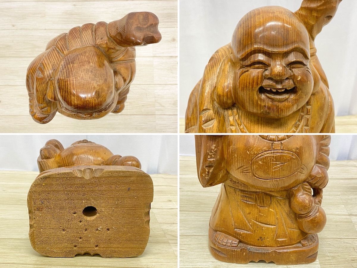 ZK351】木彫り置物 5点セット 七福神 大黒天 布袋尊 恵比寿天 アイヌ 