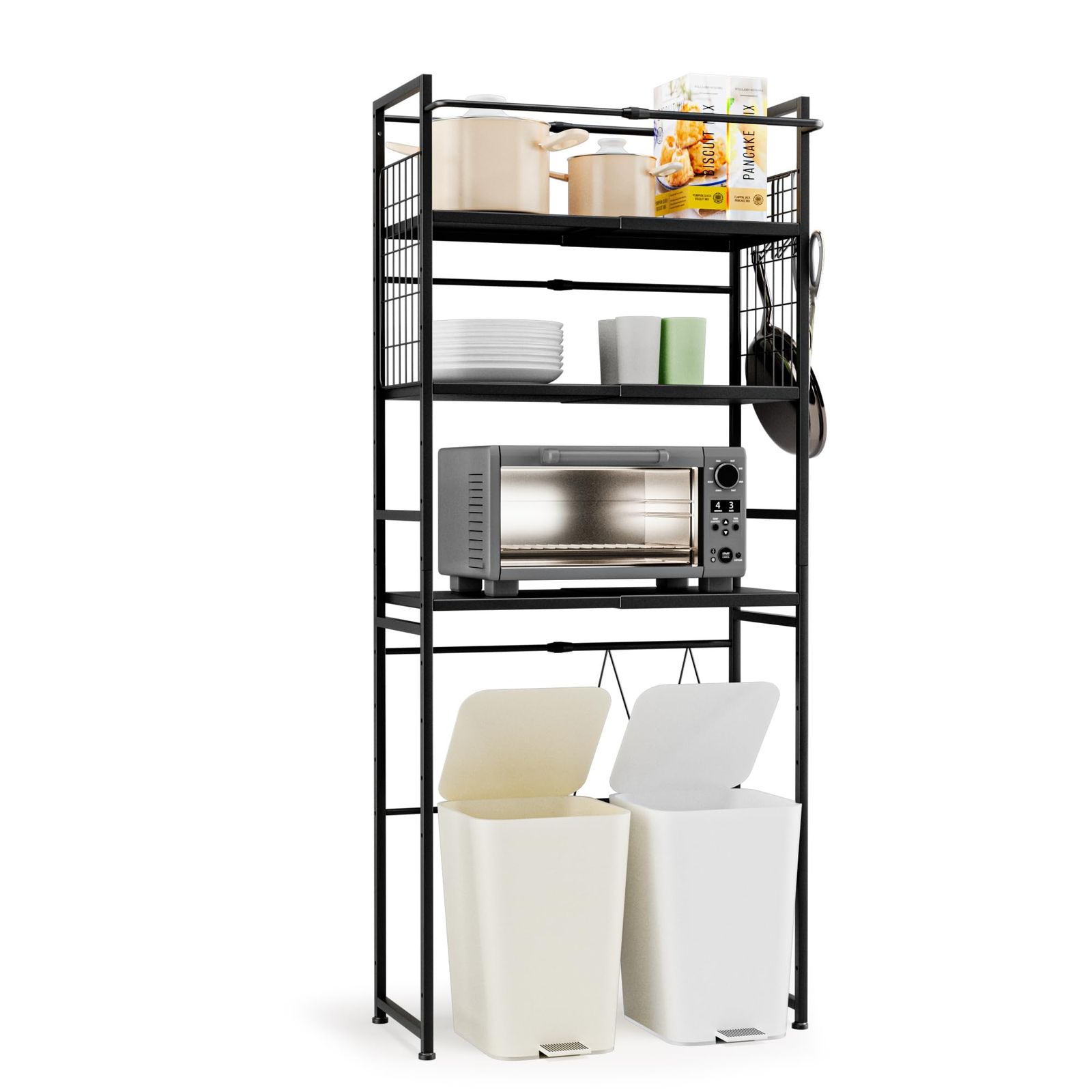 ゴミ箱上ラック 幅56～84cm伸縮 キッチン棚 ブラック Kitchen Kitchen