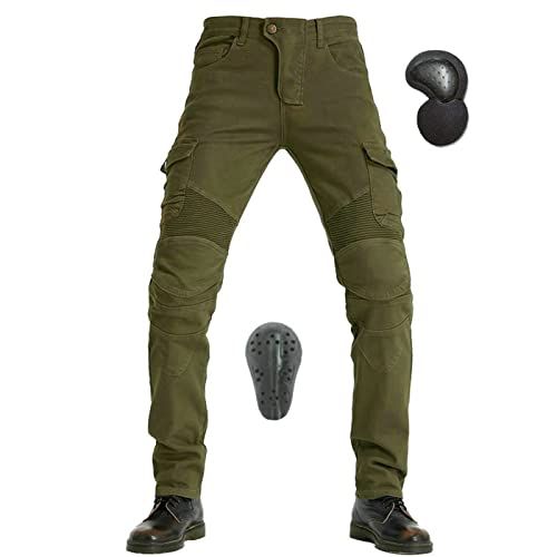 新品 ライディングパンツ メンズ バイク用パンツ 春秋 バイクズボン プロテクター付き ライダースパンツ カーゴパンツ ストレッチ素材 肌に優しい 耐磨耗性 四季通用 グリーン 3XLサイズ