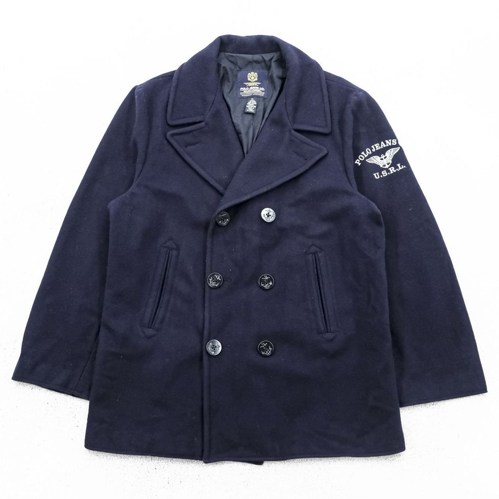 90s POLO ralph lauren ウールコート ピーコートXL メンズ Polo Ralph Lauren 90年代 ピーコート XL ネイビー メルトン