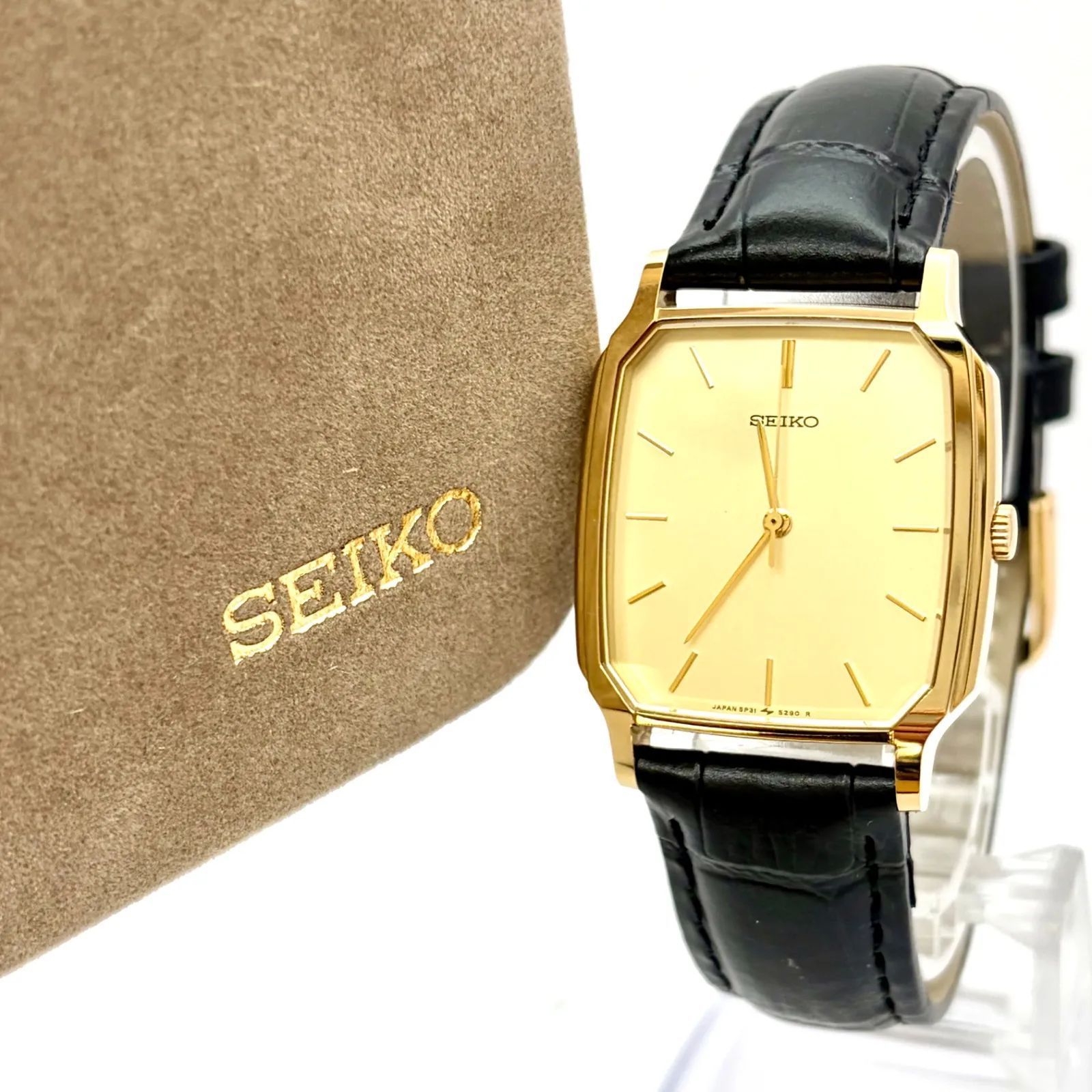 1992年製 SEIKO セイコー SX タンク型 メンズ ゴールド 新品電池 箱付/美品/新品電池】SEIKO セイコー メンズ 腕時計 ゴールド
