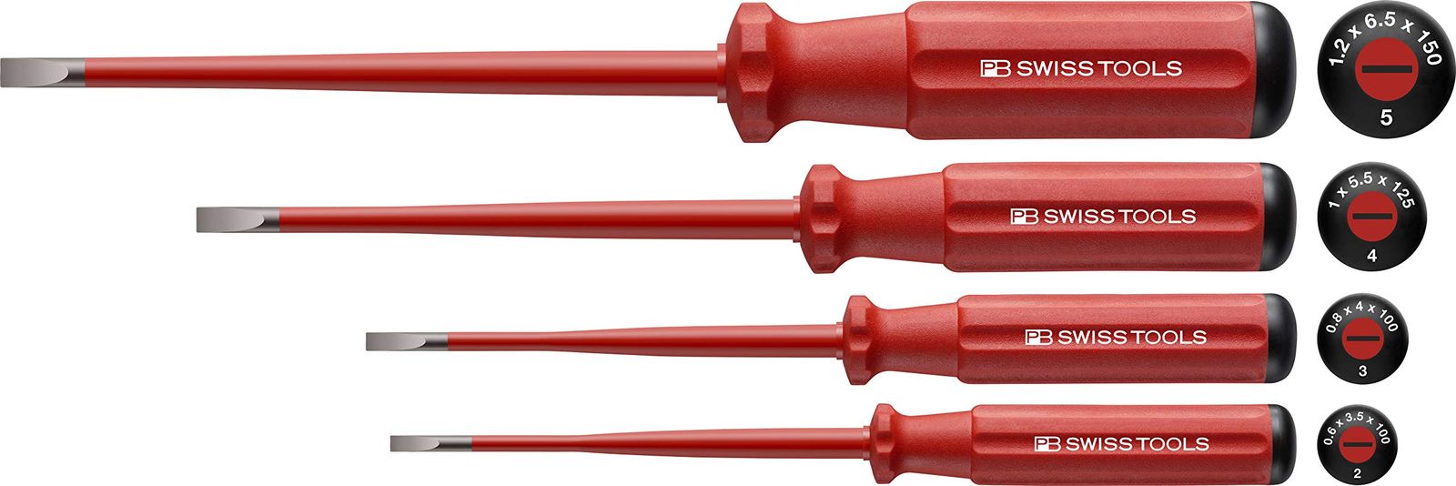 新品 PB SWISS TOOLS ピービースイスツールズ 4本組 スイスグリップクラシックハンドルタイプ スリムハンドルタイプ 絶縁マイナスドライバーセットM2.5-M4 先端スリム形状 5538.SL