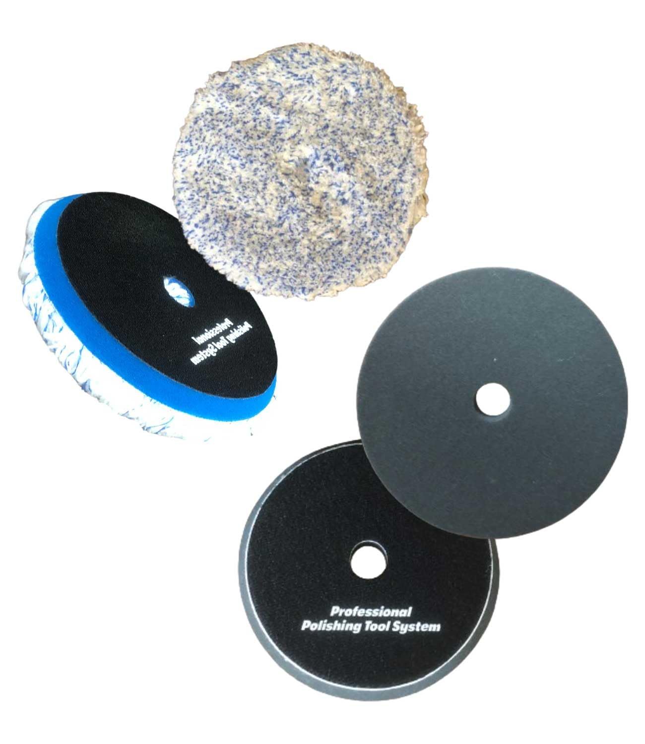 新品 スタンダードロングウールバフ１枚 ファインスポンジバフ １枚（計2枚） マジックテープ接地面１５０ｍｍ バフ ガラスコーテング ワック ス ポリッシャー 研磨 (150mm)