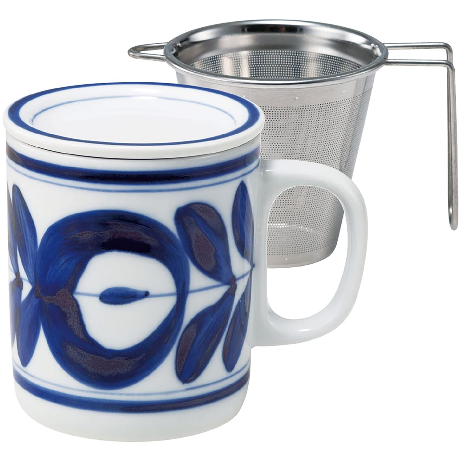新品 西海陶器(Saikaitoki) 波佐見焼 マグカップ 蓋付 マジョリカ フラワー スーパーステンレス 茶こし付 容量約250ml 電子レンジ可 食洗機対応 日本製 10220