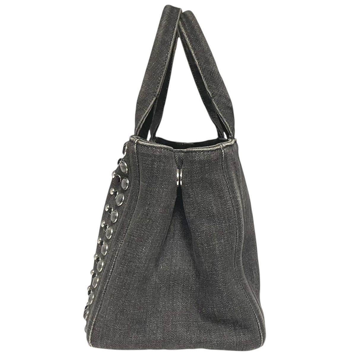 中古】 PRADA プラダ カナパ デニム ビジュー ネロ 1BG439 グレー 