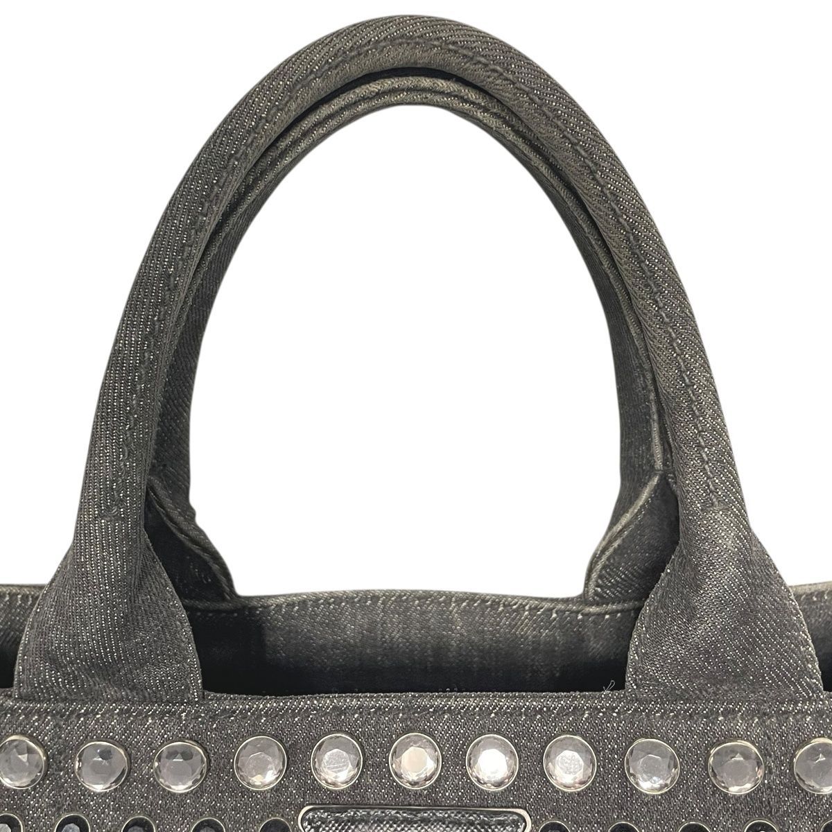 中古】 PRADA プラダ カナパ デニム ビジュー ネロ 1BG439 グレー 