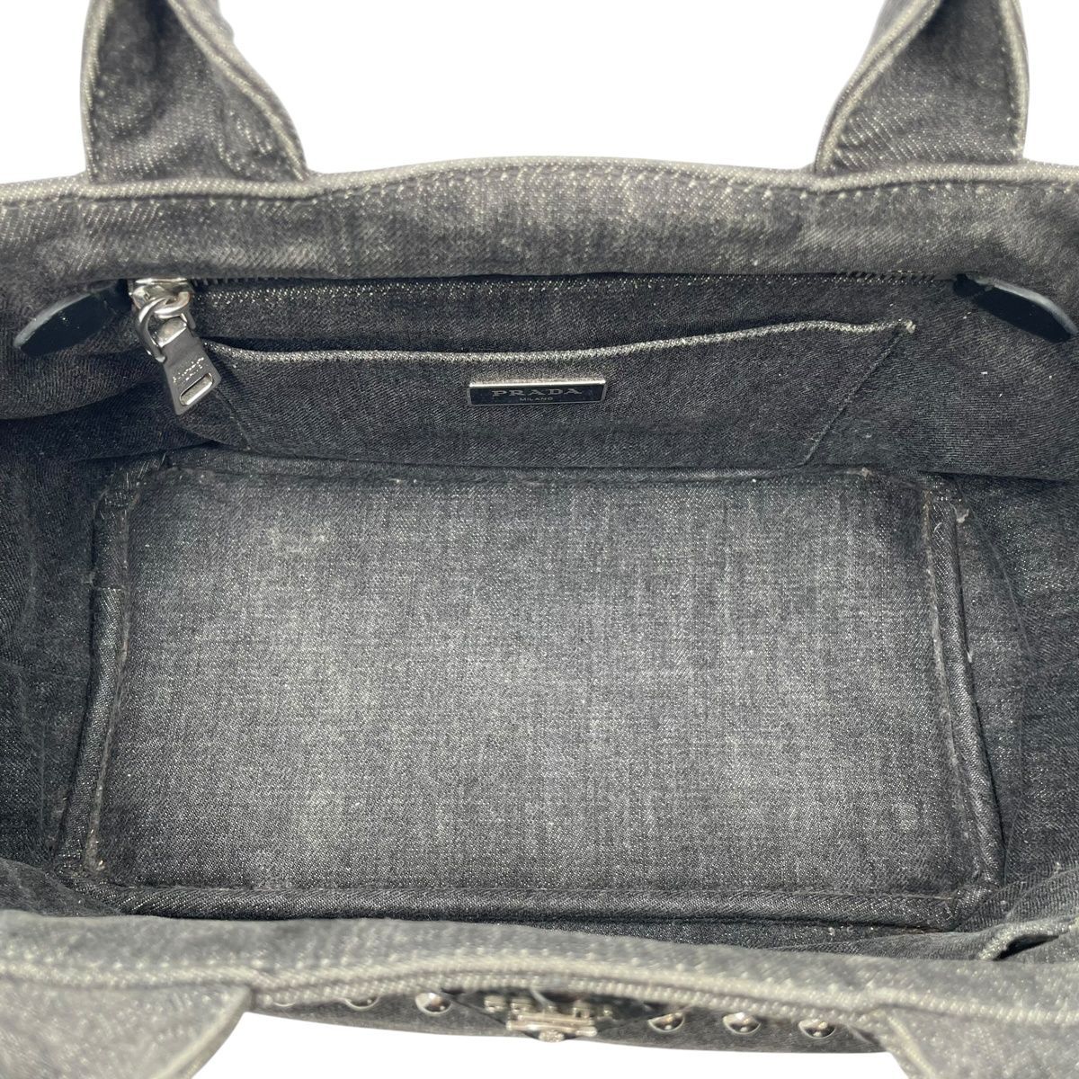 中古】 PRADA プラダ カナパ デニム ビジュー ネロ 1BG439 グレー 