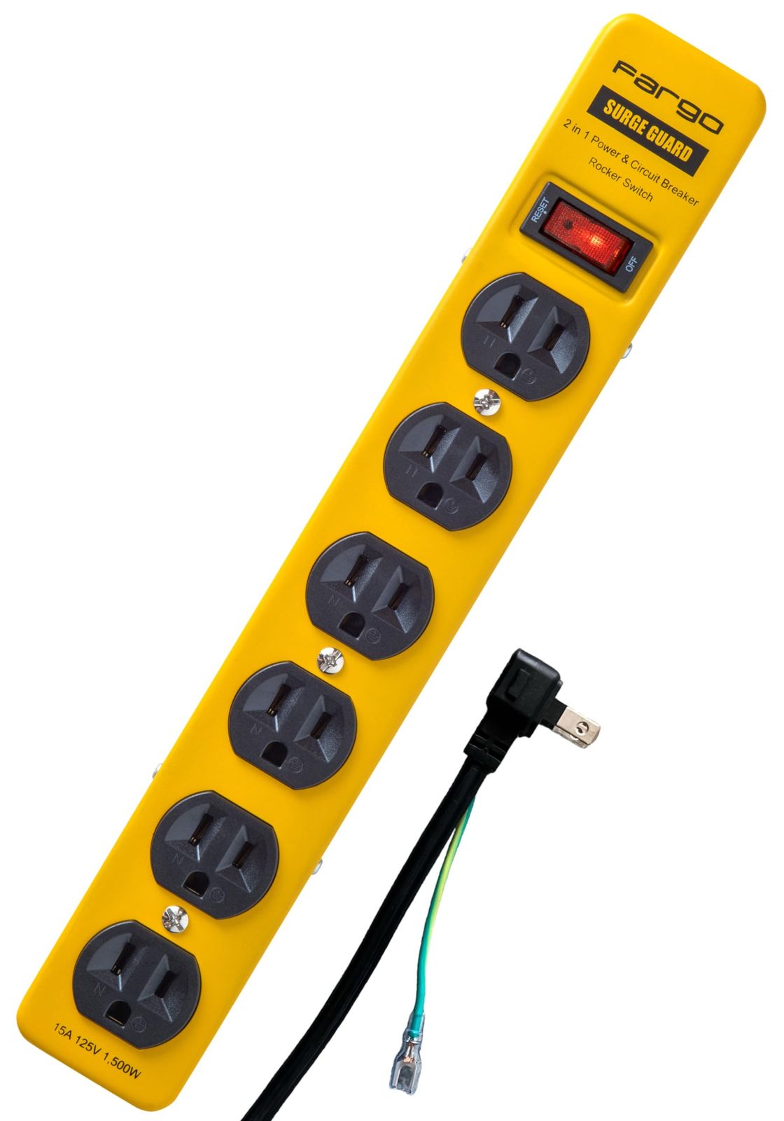 新品 Fargo STEEL TAP 電源タップ スチール製 3ピン対応 アース線付き コード 壁掛け 固定 (イエロー 6個口2m)
