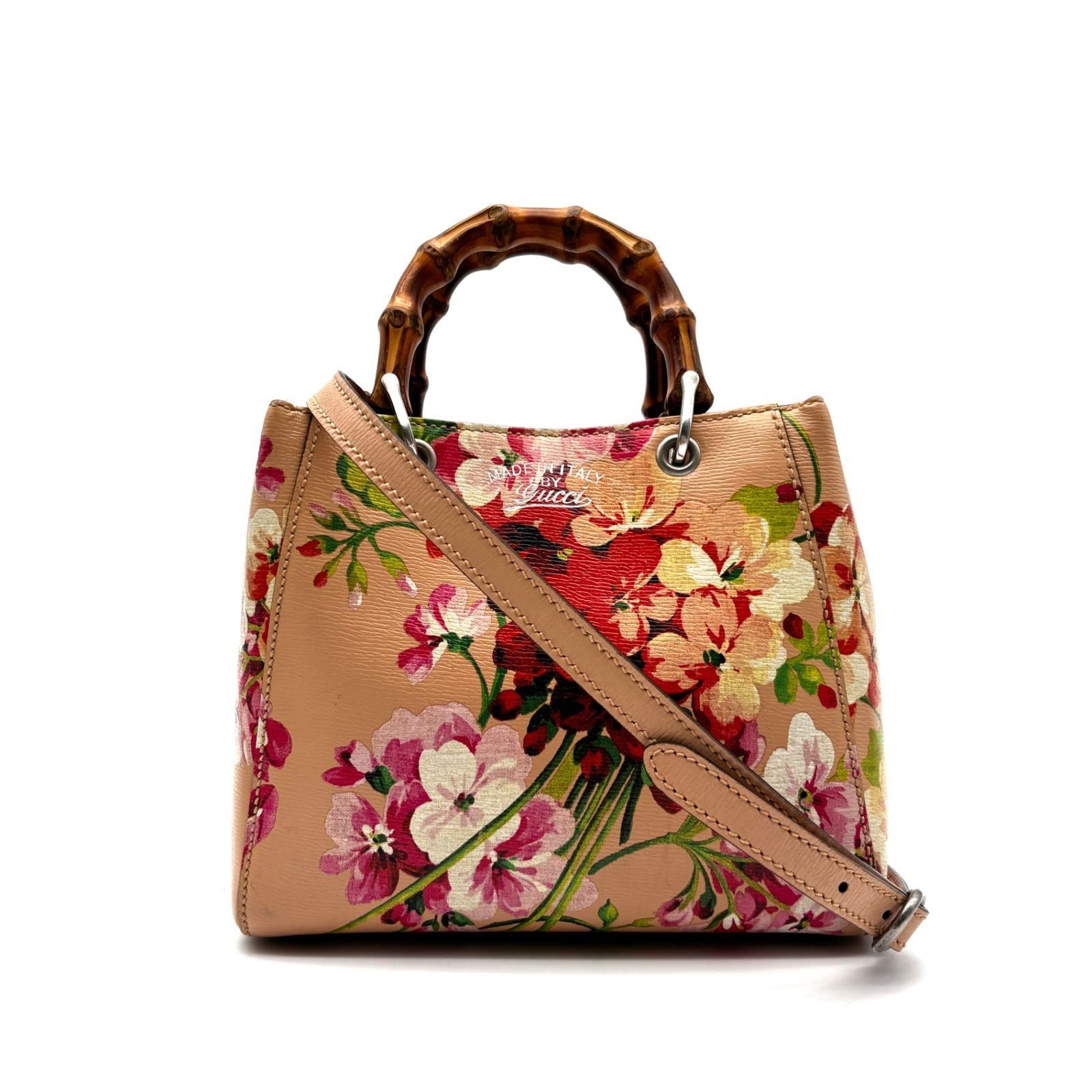 美品 GUCCI グッチ バンブー ブルームス ショッパー ミニトートバッグ 