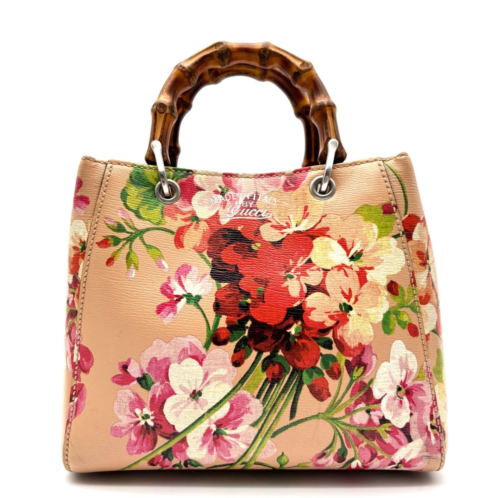 美品 GUCCI グッチ バンブー ブルームス ショッパー ミニトートバッグ