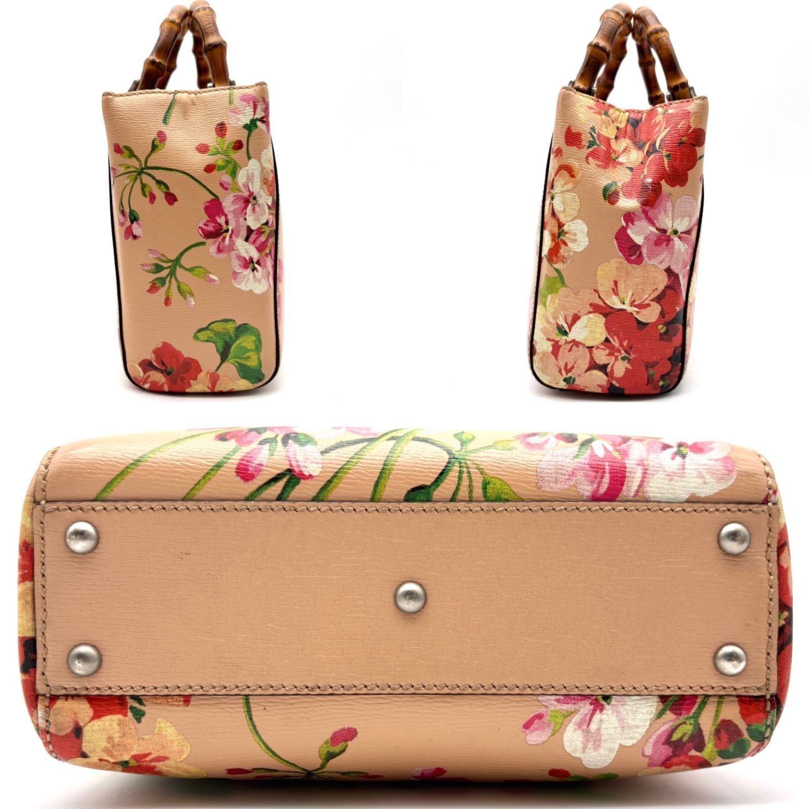 美品 GUCCI グッチ バンブー ブルームス ショッパー ミニトートバッグ