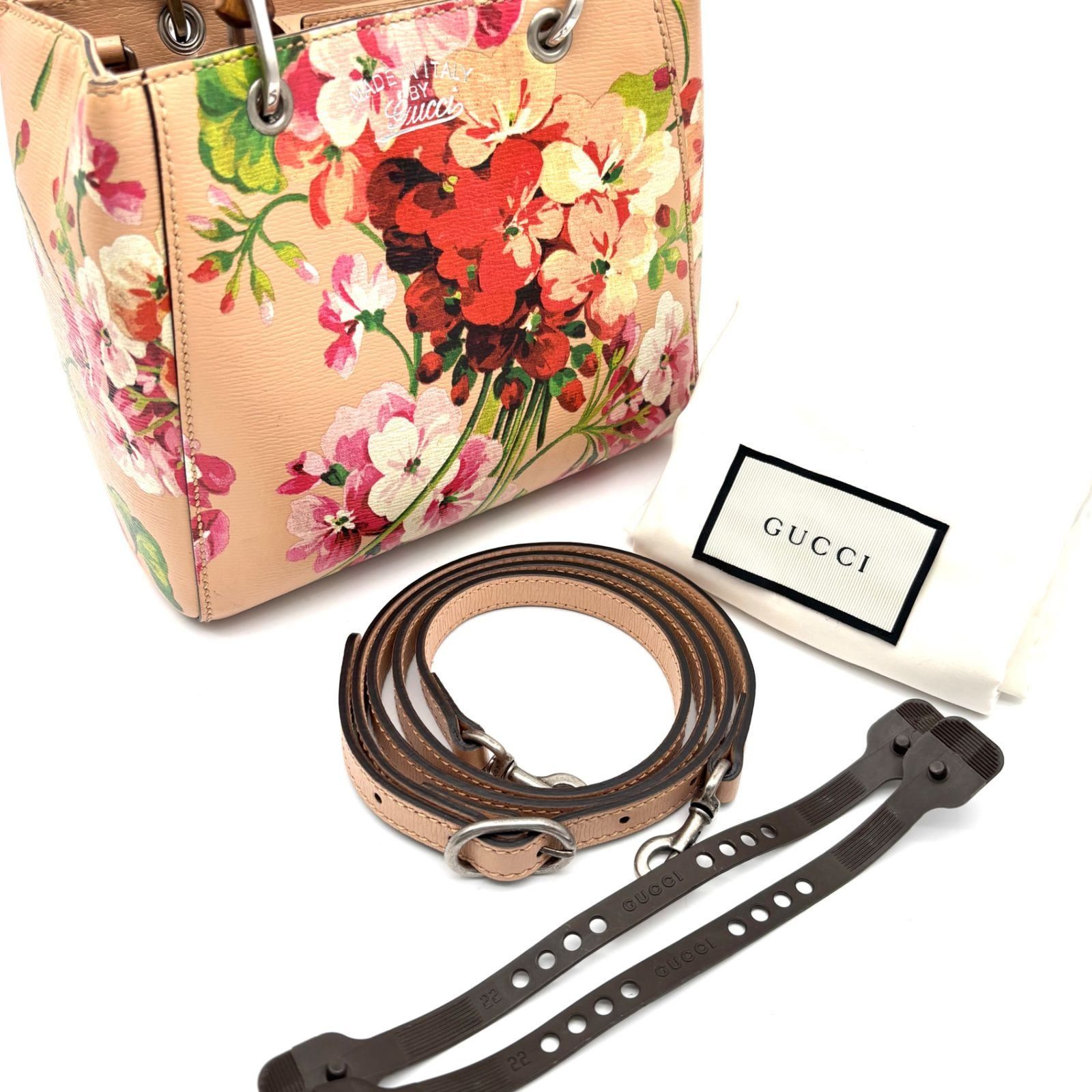 美品 GUCCI グッチ バンブー ブルームス ショッパー ミニトートバッグ 