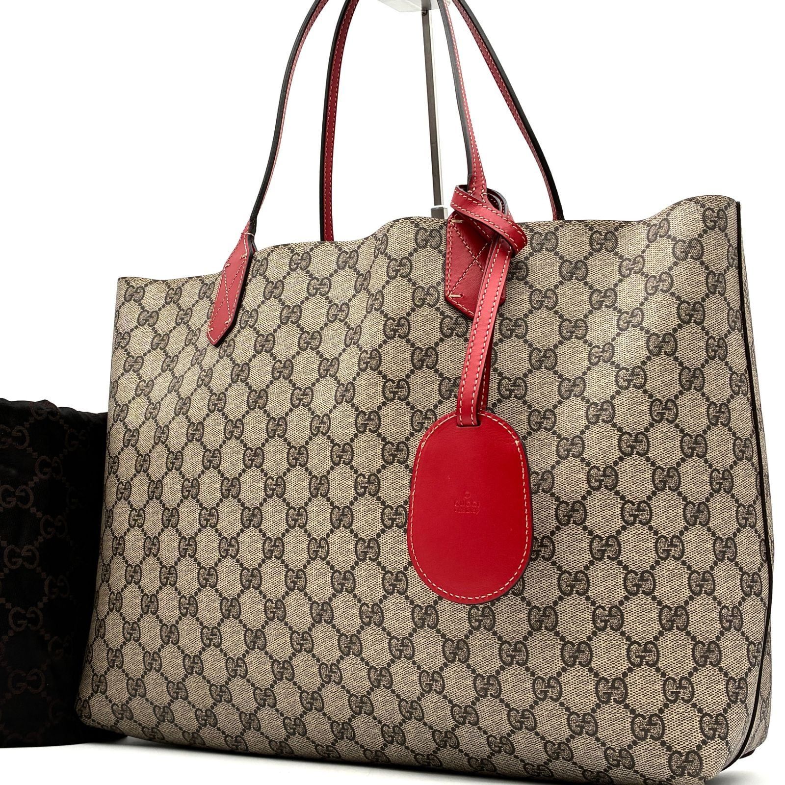 GUCCI グッチ GGキャンバス レザートートバッグ レッド 大容量 【公式
