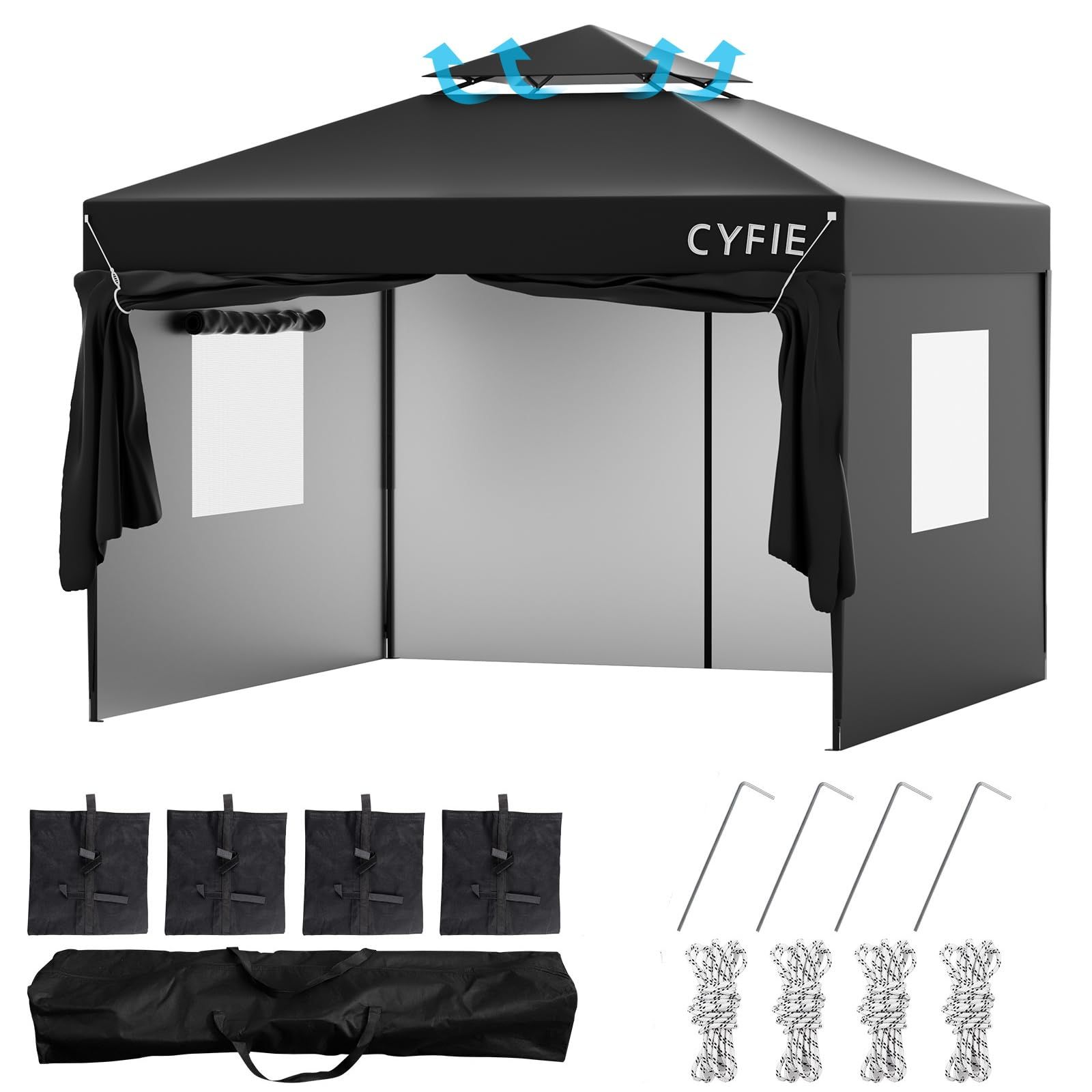 タープテント 3m×3m 高さ3段階調節 CYFIE サイドシート4枚付属 タープテント 3m×3m 高さ3段階調節 CYFIE サイドシート4枚付属