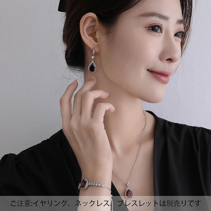 Linawe ガーネット ピアスシルバー ドロップイヤリング レディース 