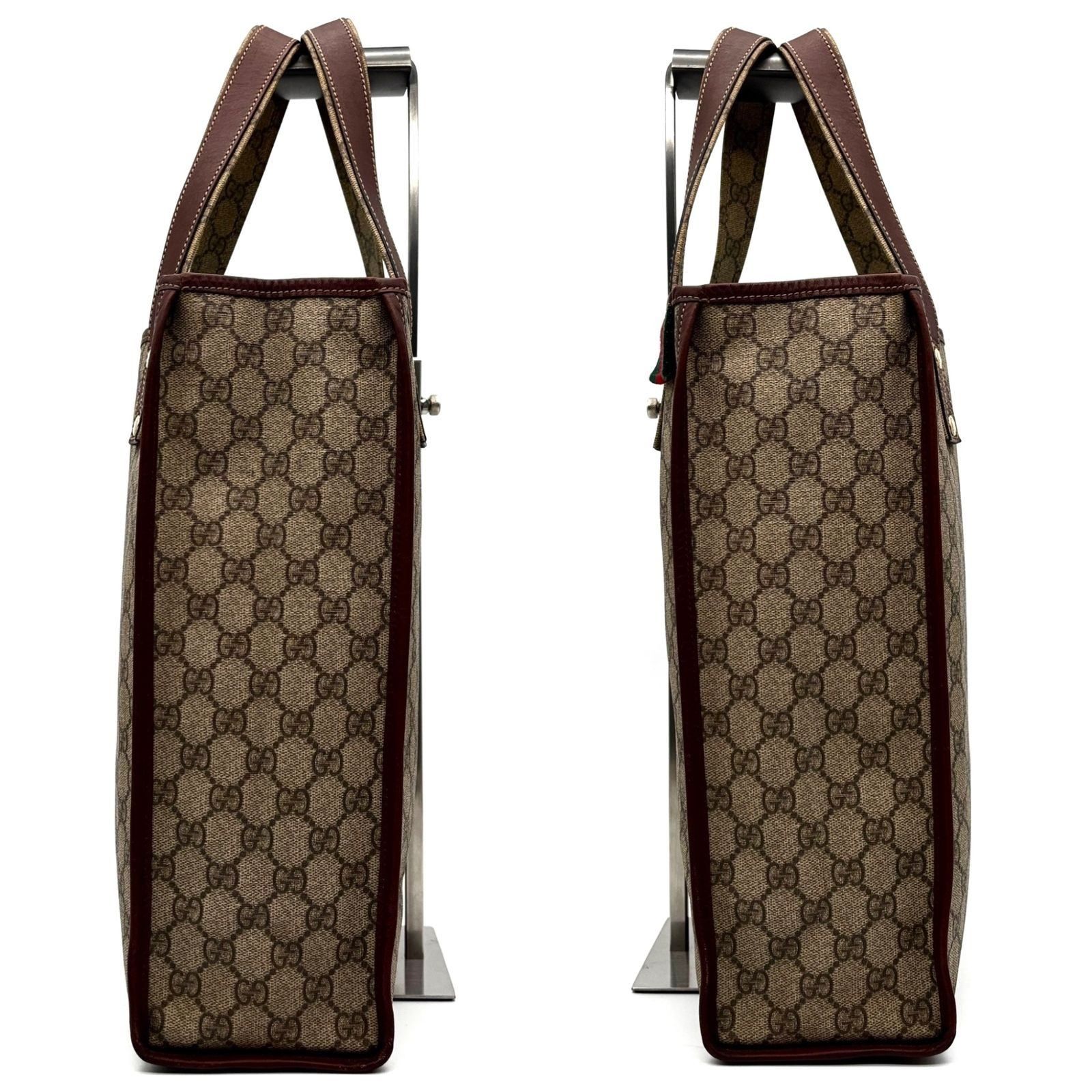 美品 GUCCI グッチ トートバッグ 縦型 GGスプリーム レザー ベージュ