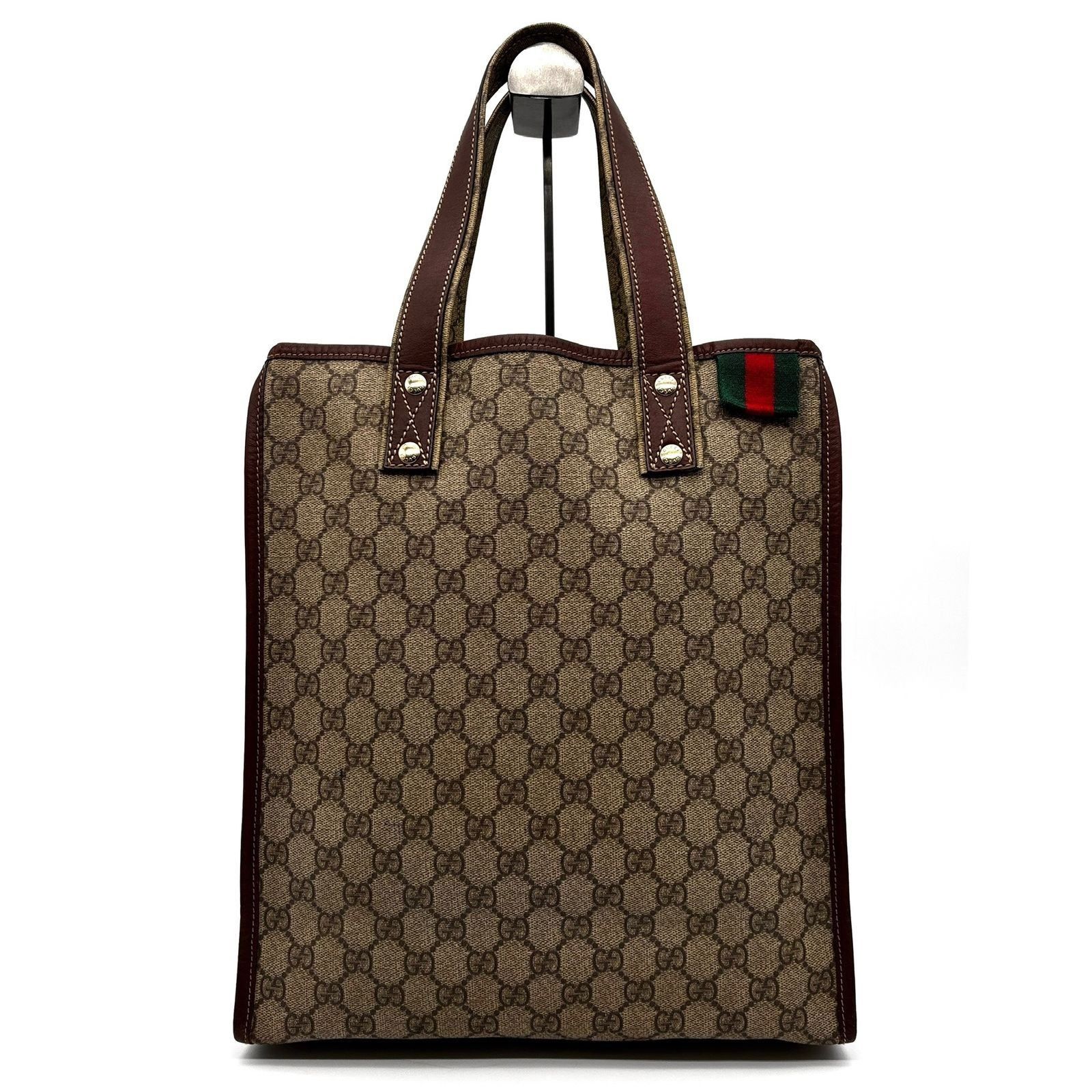 美品 GUCCI グッチ トートバッグ 縦型 GGスプリーム レザー ベージュ