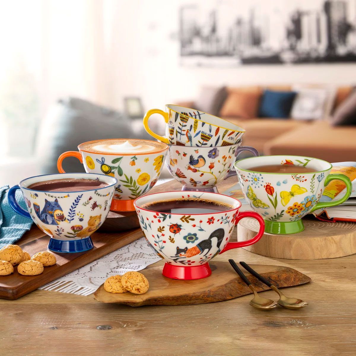全28種コンプ 2006年 カップマスコッ ト 什器付 希少 送料無料】Signature HOUSEWARES マグカップ 6個セット 473ml 足つき