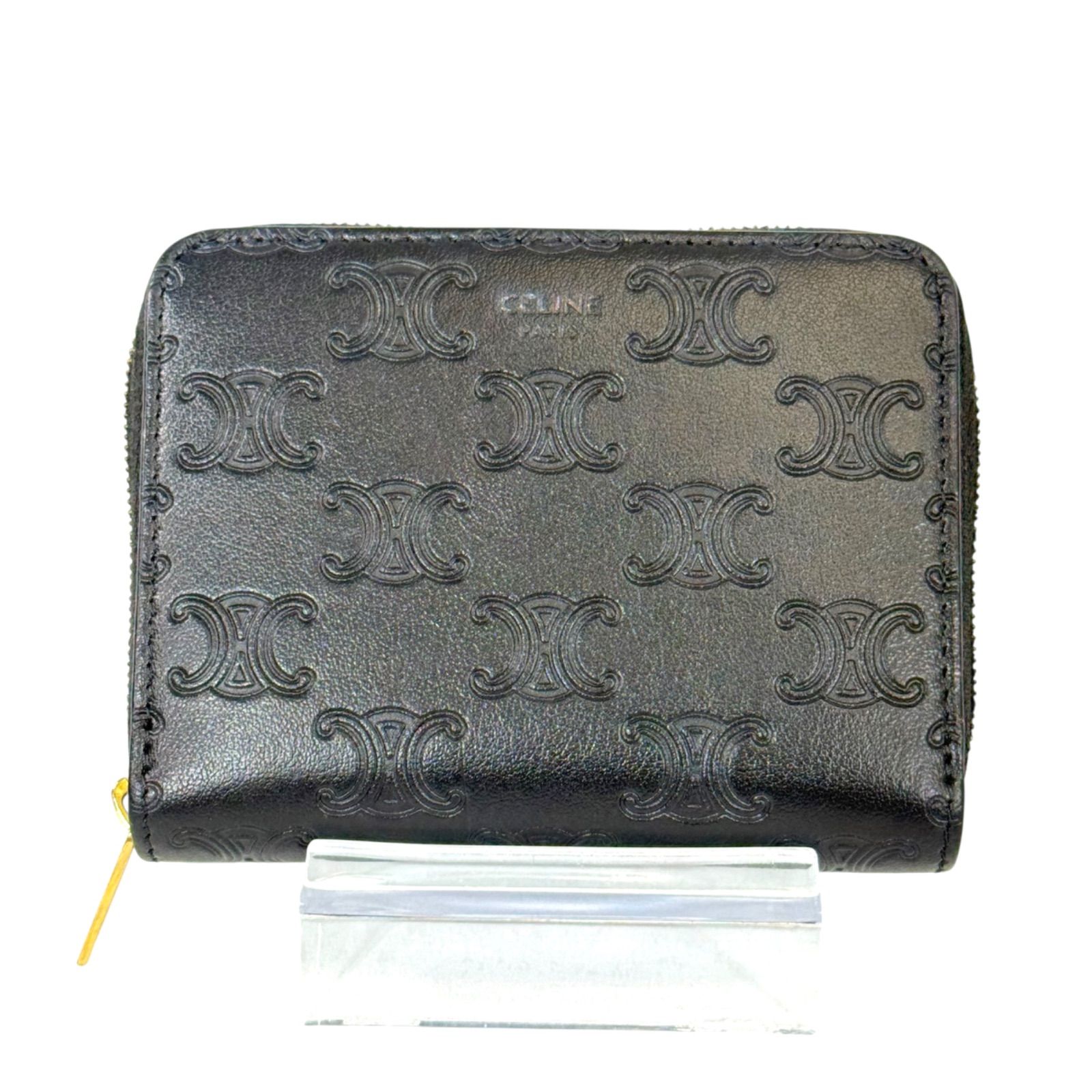 極美品】セリーヌ 長財布 エンボス トリオンフ レザー ラウンドジップ 