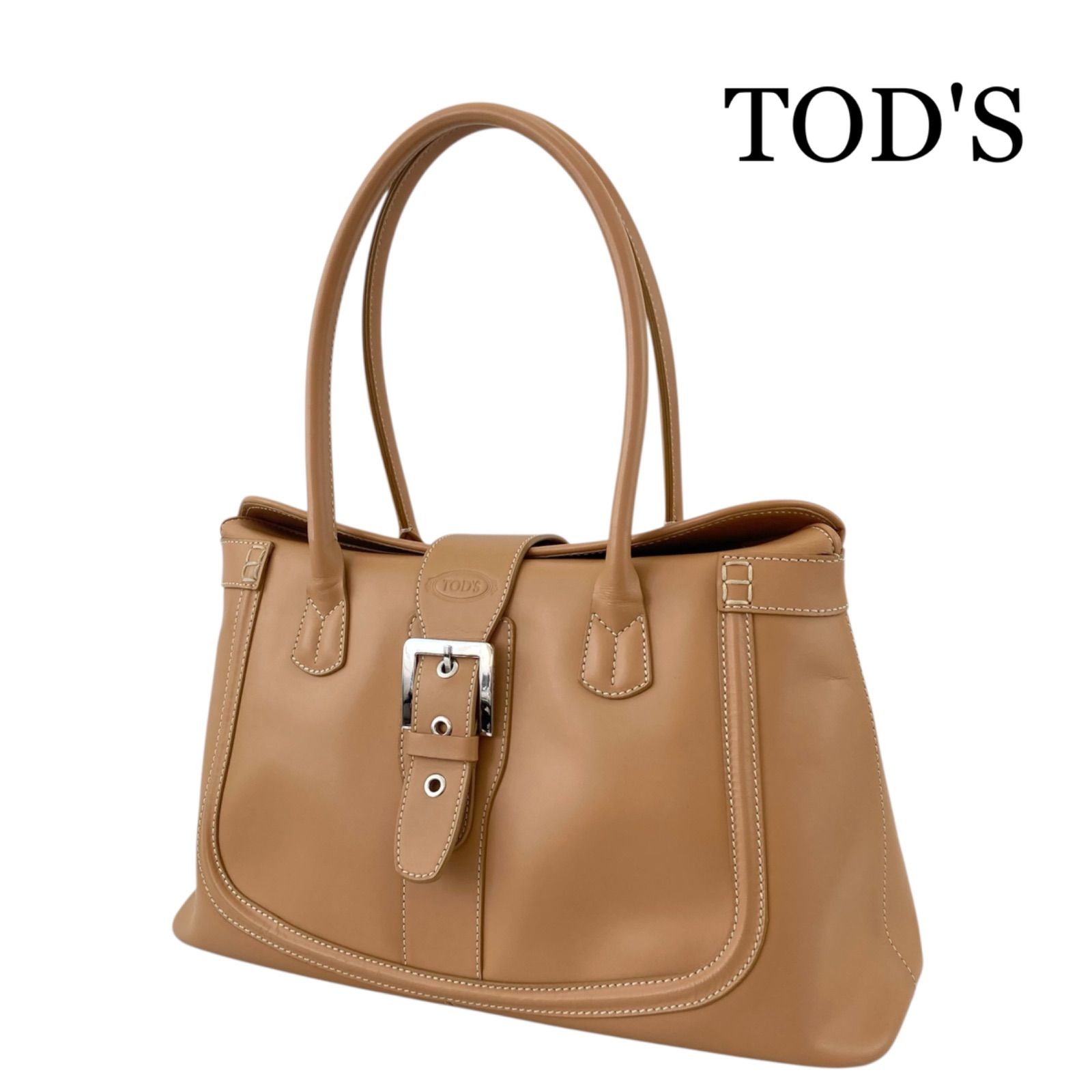 TOD'S トッズ エンボスロゴ レザー ショルダー トートバッグ キャメル