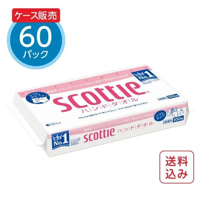 【公式｜ケース販売】ペーパータオル やわらか 中判 100組(200枚)×60パック スコッティハンドタオル