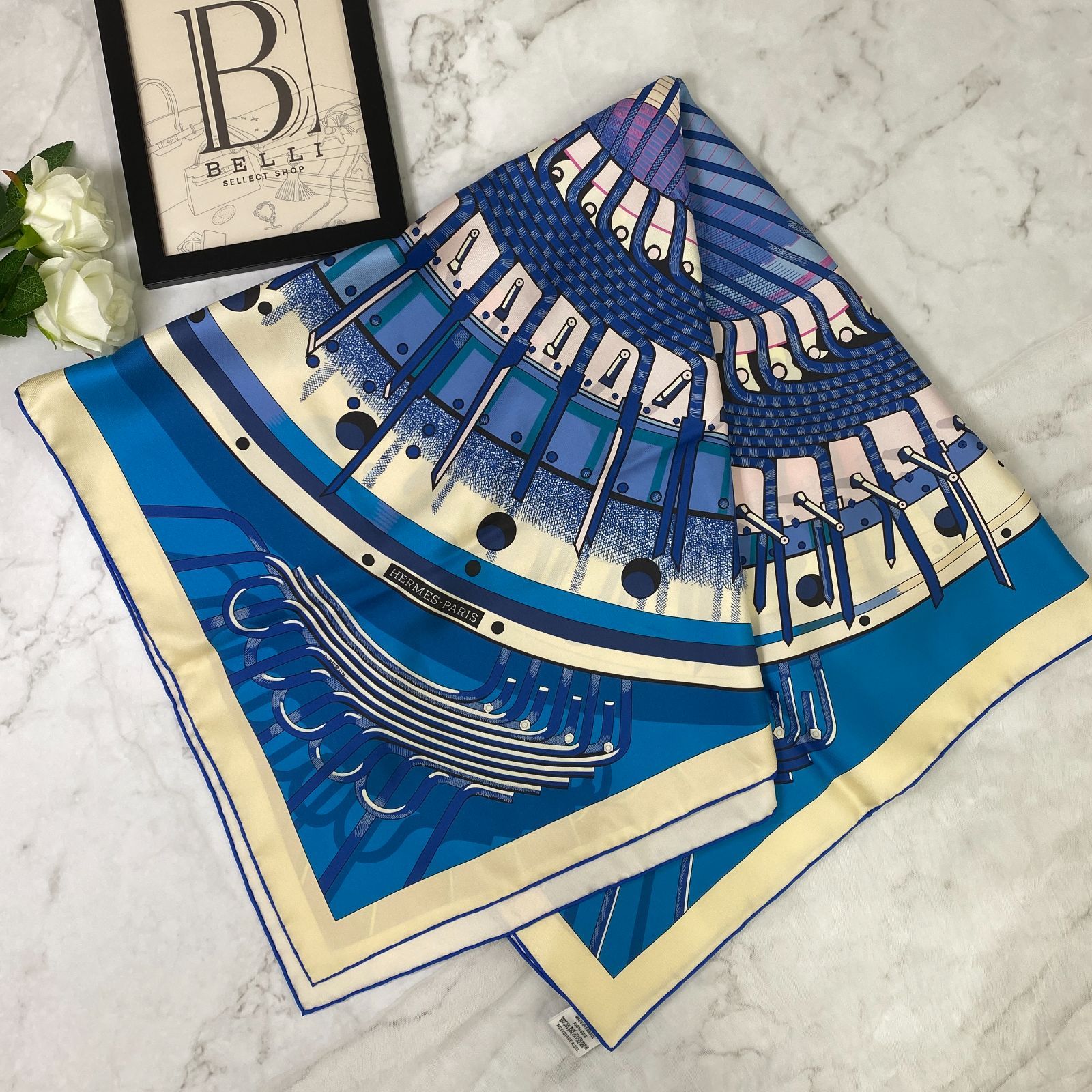 鑑定済み【 美品 】エルメス カレ 90 《 オルタネーター 》 ブルー