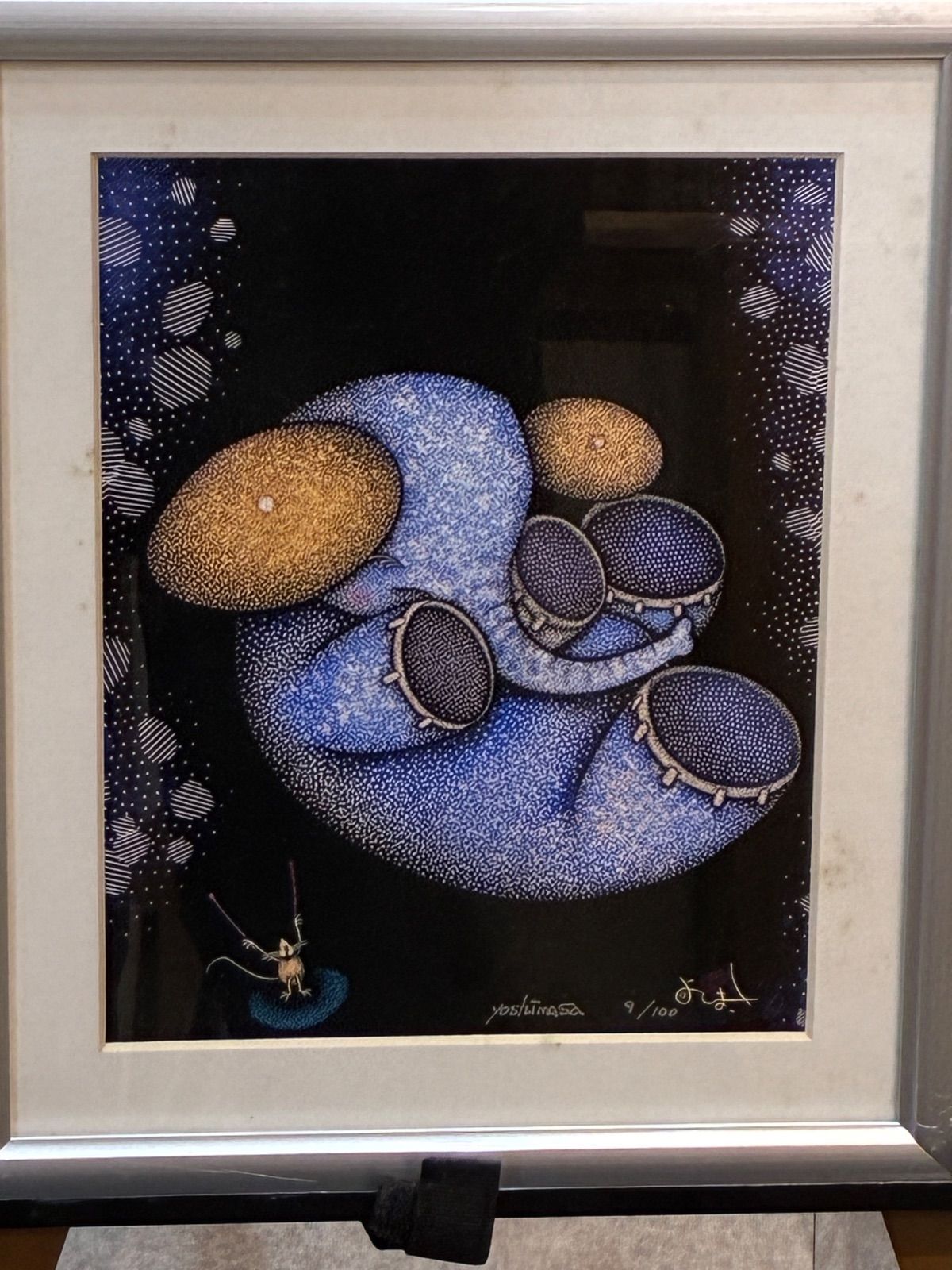 油絵 菅家令子 絵画インテリア額付(青緑＋金色の枠) F4-090116すずらん