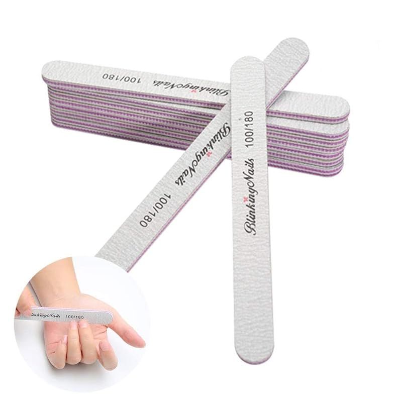 [Brand New] Washable Professional Nail Files, Double-Sided Emery Board, Nail Polish Gel Nail Tool, Nail Scissors, Pack of 15 (100/180 Grit), Gray 1