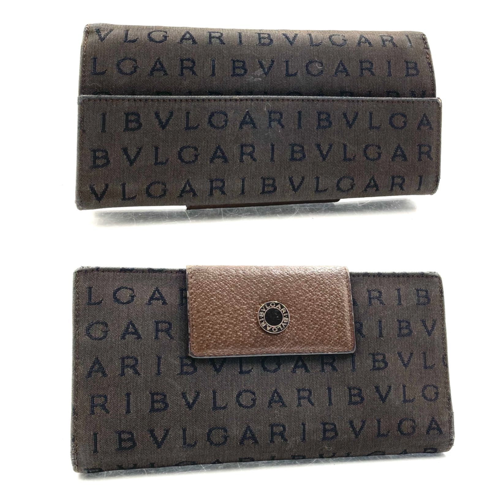 ブルガリ 長財布 財布 Wホック 三つ折り ロゴボタン ブラック×シルバー