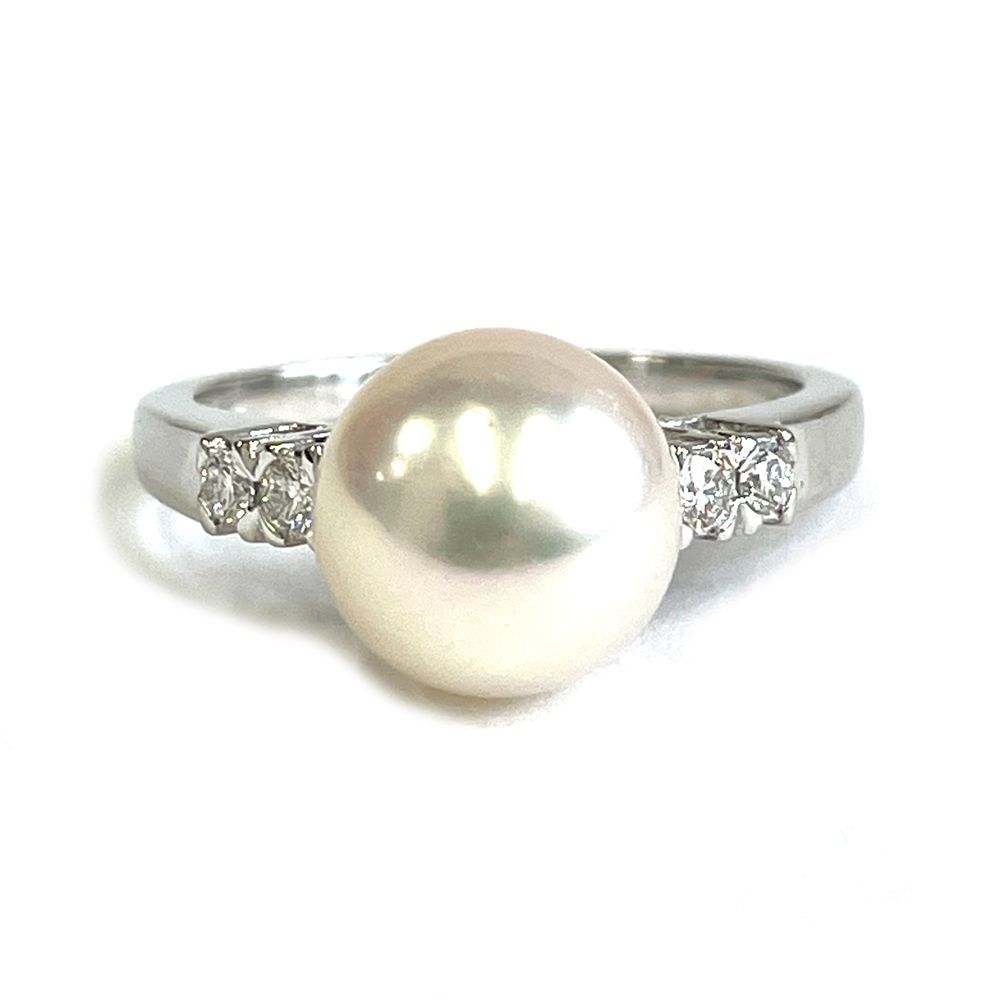 ミキモト Mikimoto Pt900 パール ダイヤ4P リング 真珠約9mm ミキモト Mikimoto Pt900 パール ダイヤ4P リング 真珠約9mm