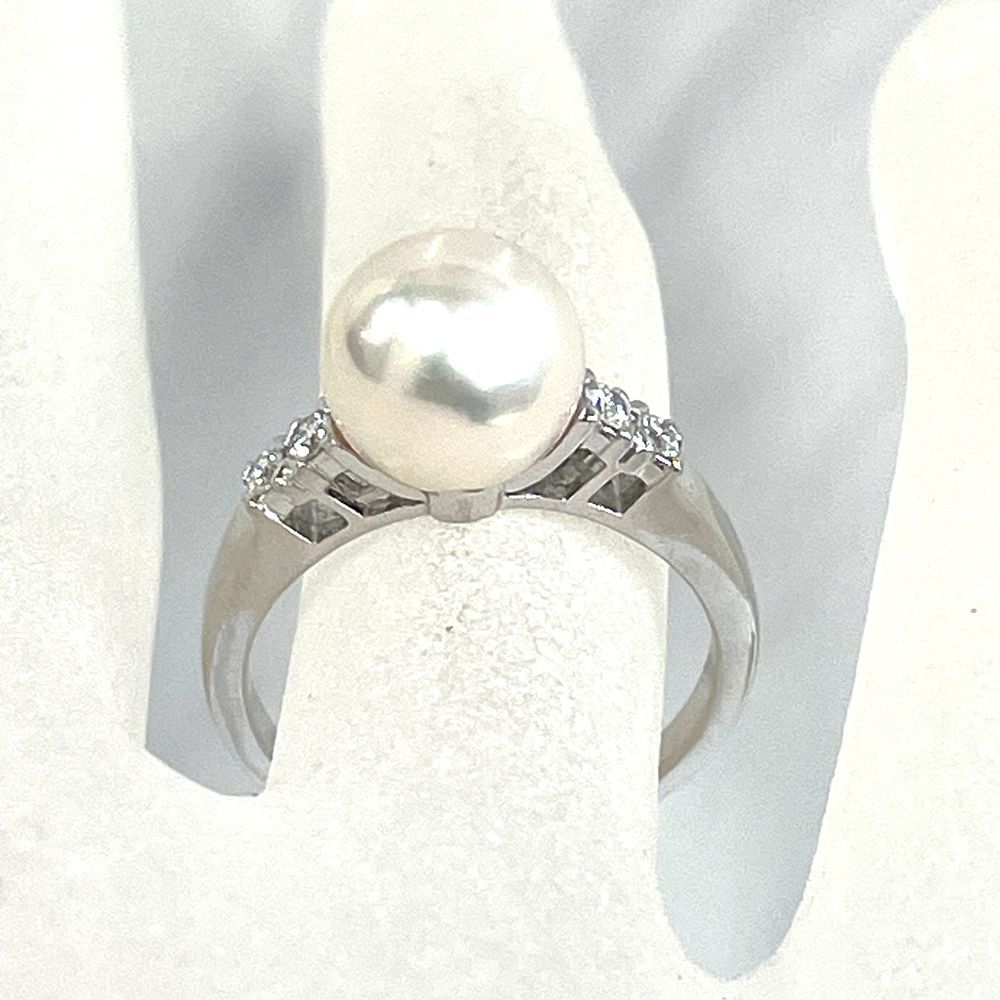 ミキモト Mikimoto Pt900 パール ダイヤ4P リング 真珠約9mm ミキモト Mikimoto Pt900 パール ダイヤ4P リング 真珠約9mm