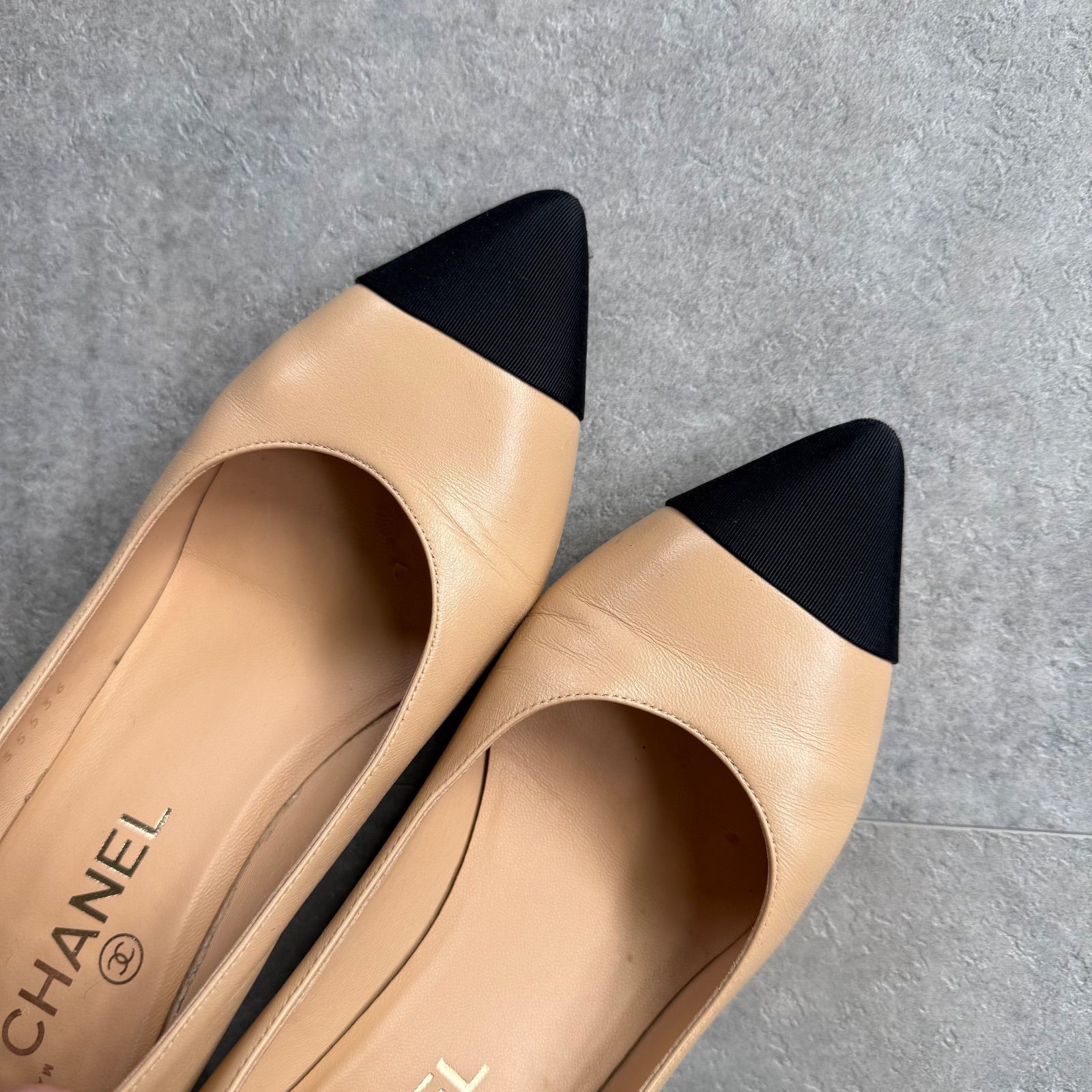 CHANEL シャネル ココマーク パールヒールパンプス レザー ベージュ