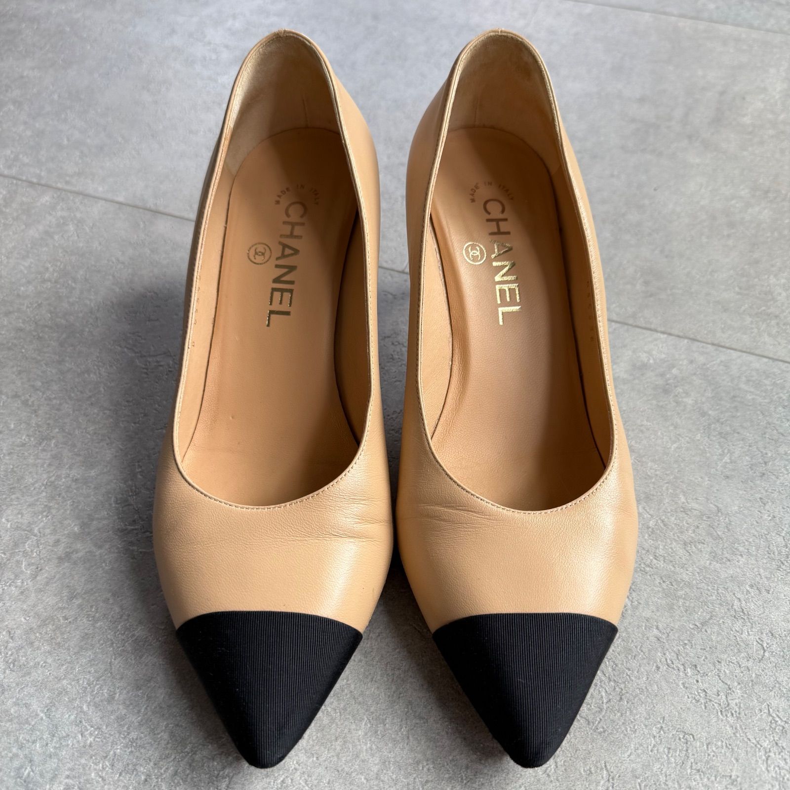 CHANEL シャネル ココマーク パールヒールパンプス レザー ベージュ