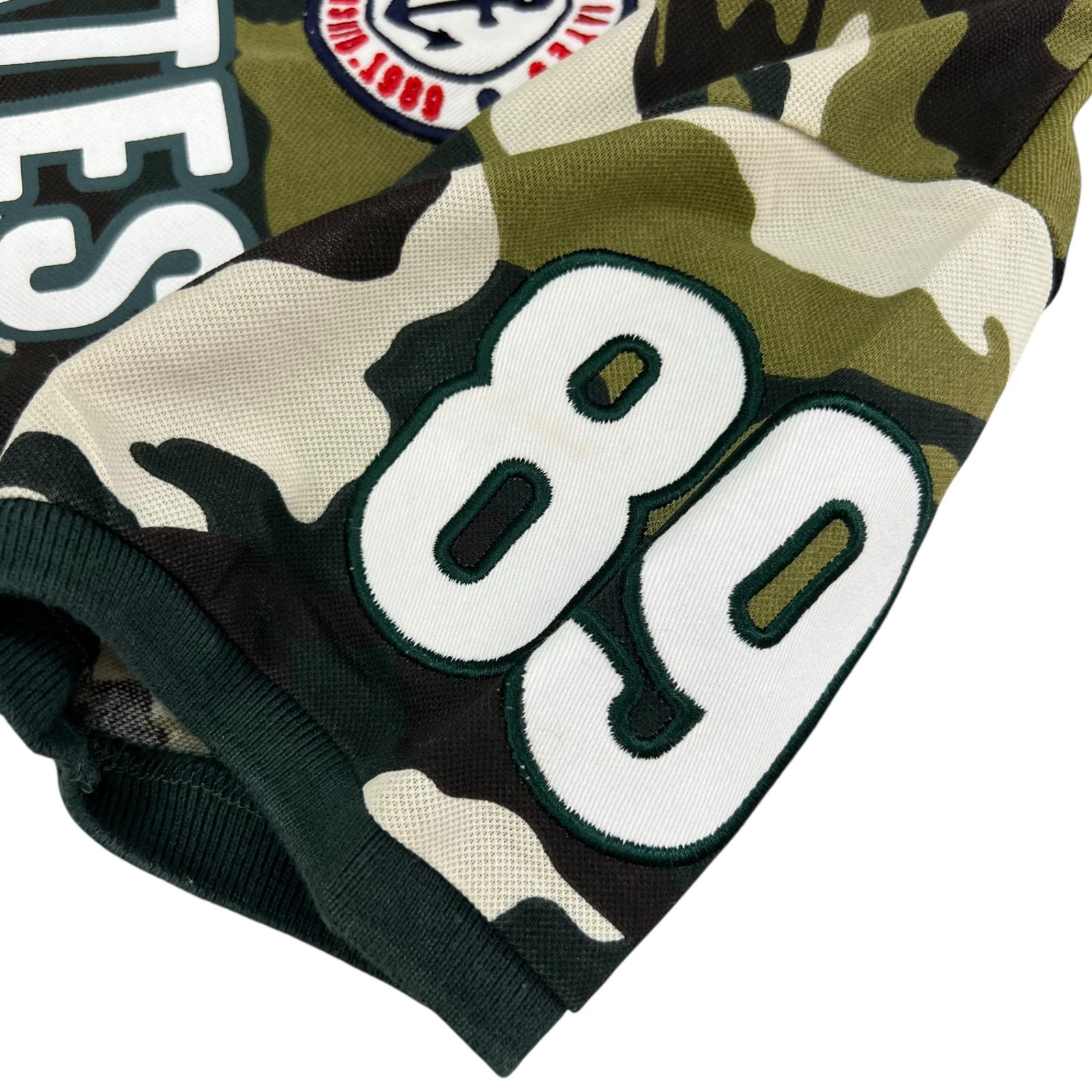 新品】パーリーゲイツ 半袖ポロシャツ 白×カーキ系 ボーダー 迷彩