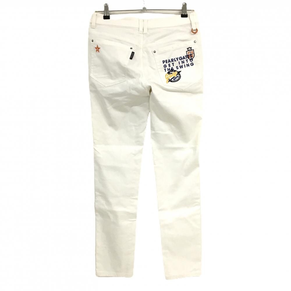 美品】パーリーゲイツ パンツ 白 ロゴ刺しゅう レディース 1(M) ゴルフ