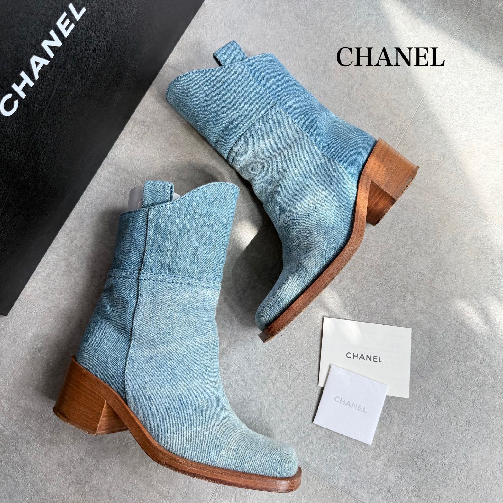 値下げ‼️CHANEL ココマーク デニム ブーツ 希少 CHANEL シャネル ココマーク デニムブーツ 36C レディース