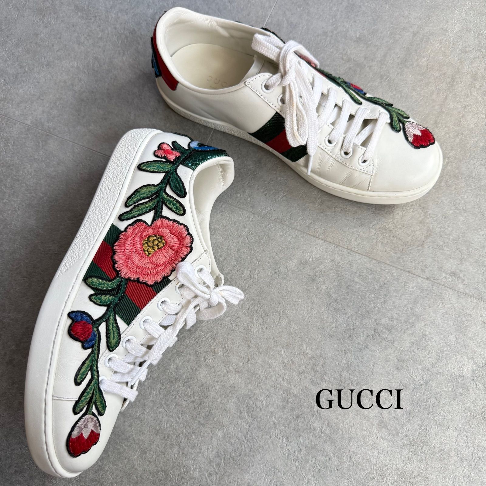 GUCCI グッチ エンブロイダリーエース スニーカー レザー ホワイト 