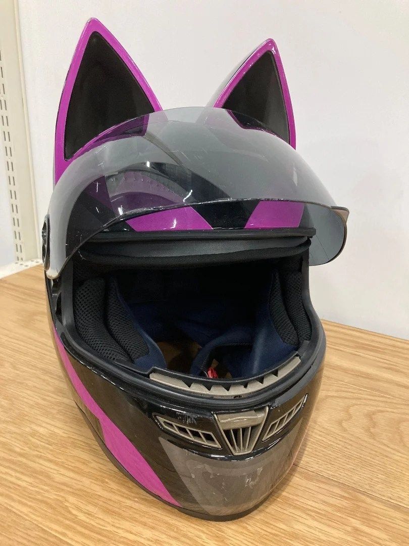 Nitrinos製 猫耳デザイン フルフェイスヘルメットSG.PSCマーク　M NITRINOS 猫耳フルフェイスヘルメット ピンク ブラック 黒フルフェイス