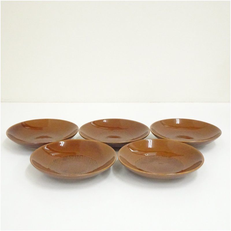 大樋焼 十代 大樋長左衛門造 布目大樋釉銘々皿5客（共箱） 茶器 菓子器 