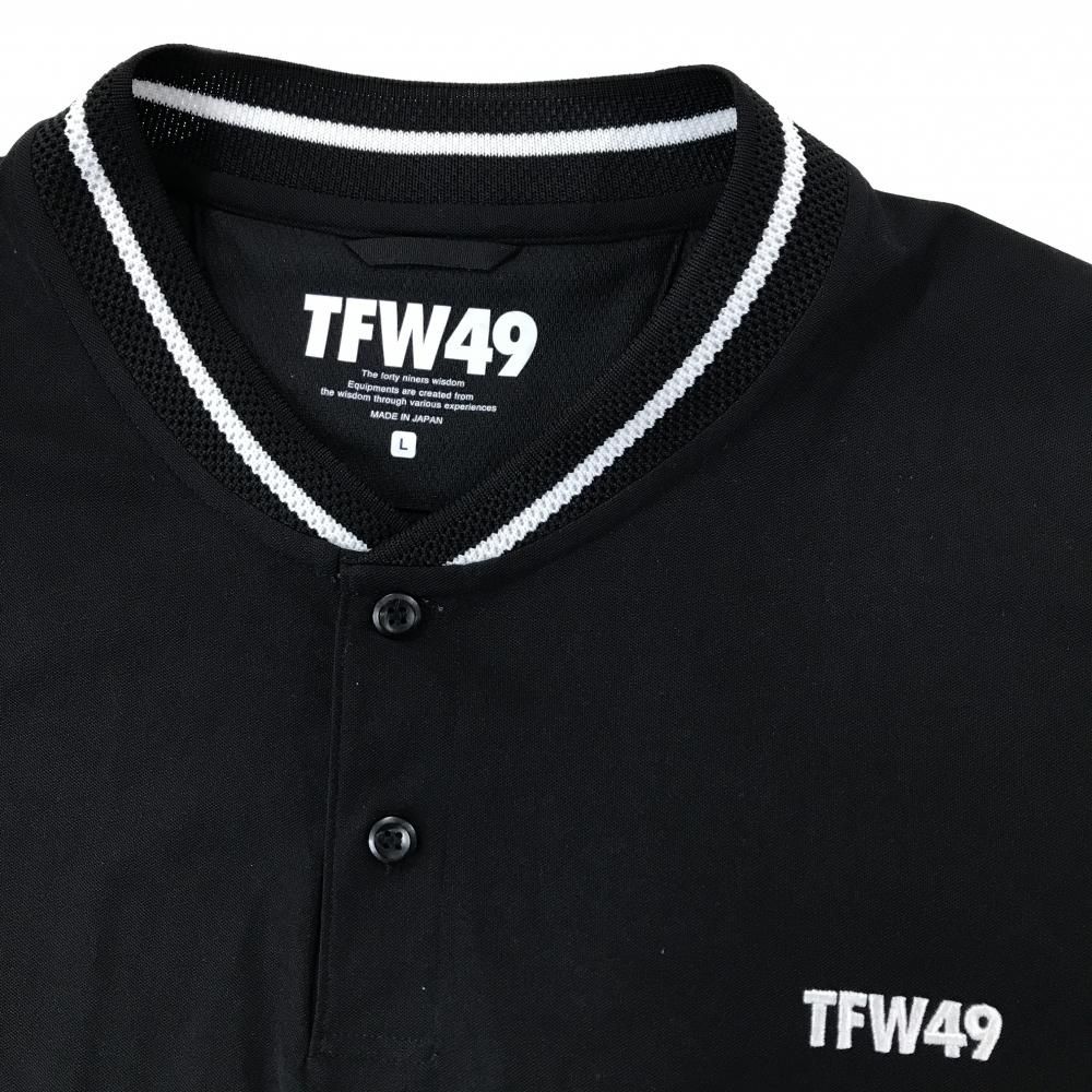 美品】TFW49 半袖ポロシャツ 黒 スタンドカラー ロゴ白 メンズ L 美品】TFW49 半袖ポロシャツ 黒 スタンドカラー ロゴ白 メンズ L