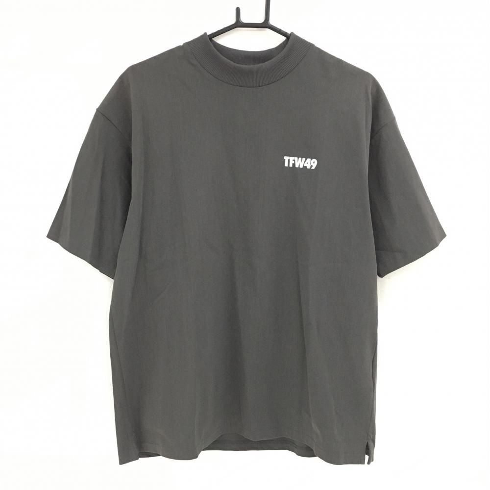 TFW49 半袖ハイネックシャツ 杢ブラウンカーキ バックロゴ　L 超美品】TFW49 半袖ハイネックシャツ 杢ブラウンカーキ バックロゴ