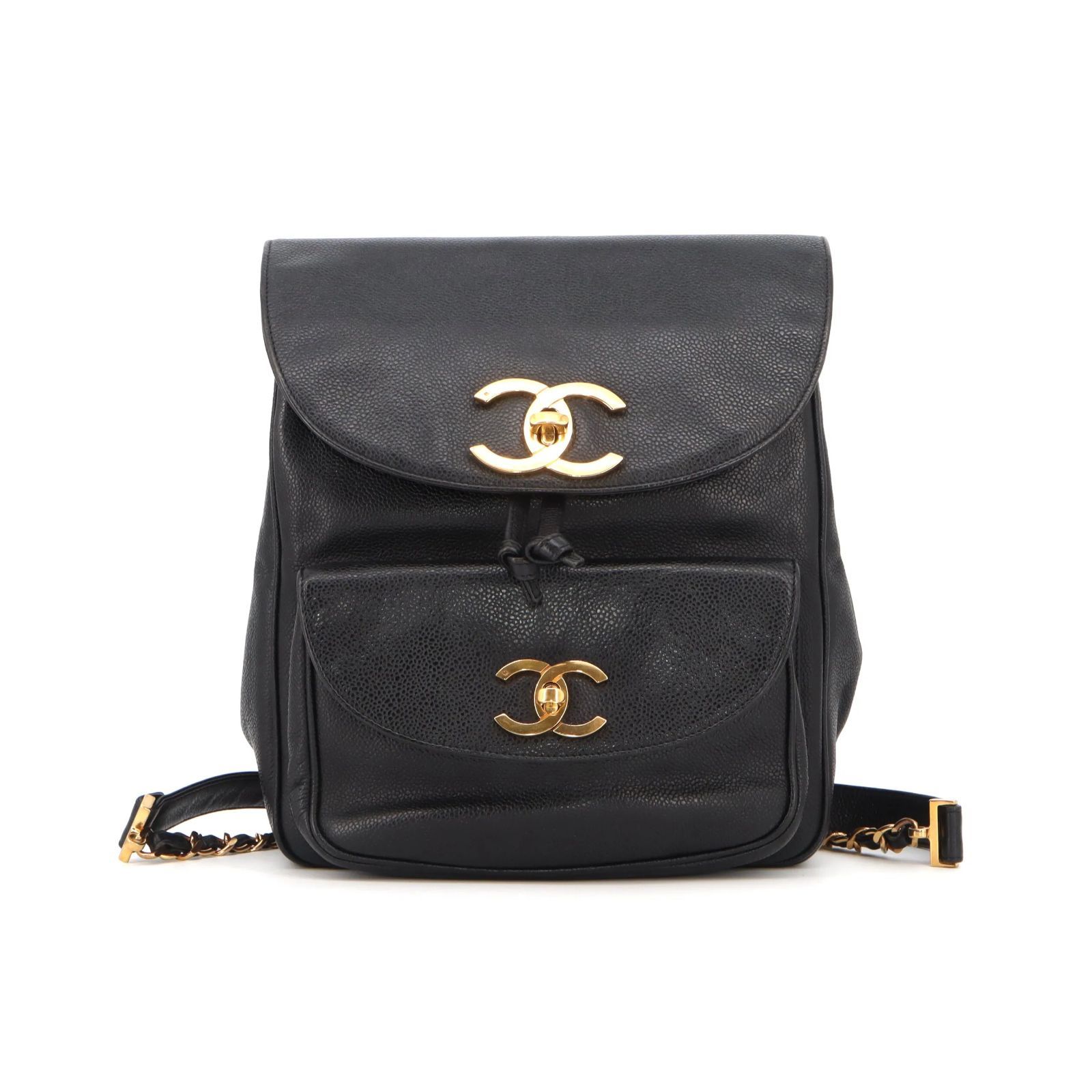 中古】美品 Chanel Coco Mark Turn Lock Caviar Backpack シャネル 