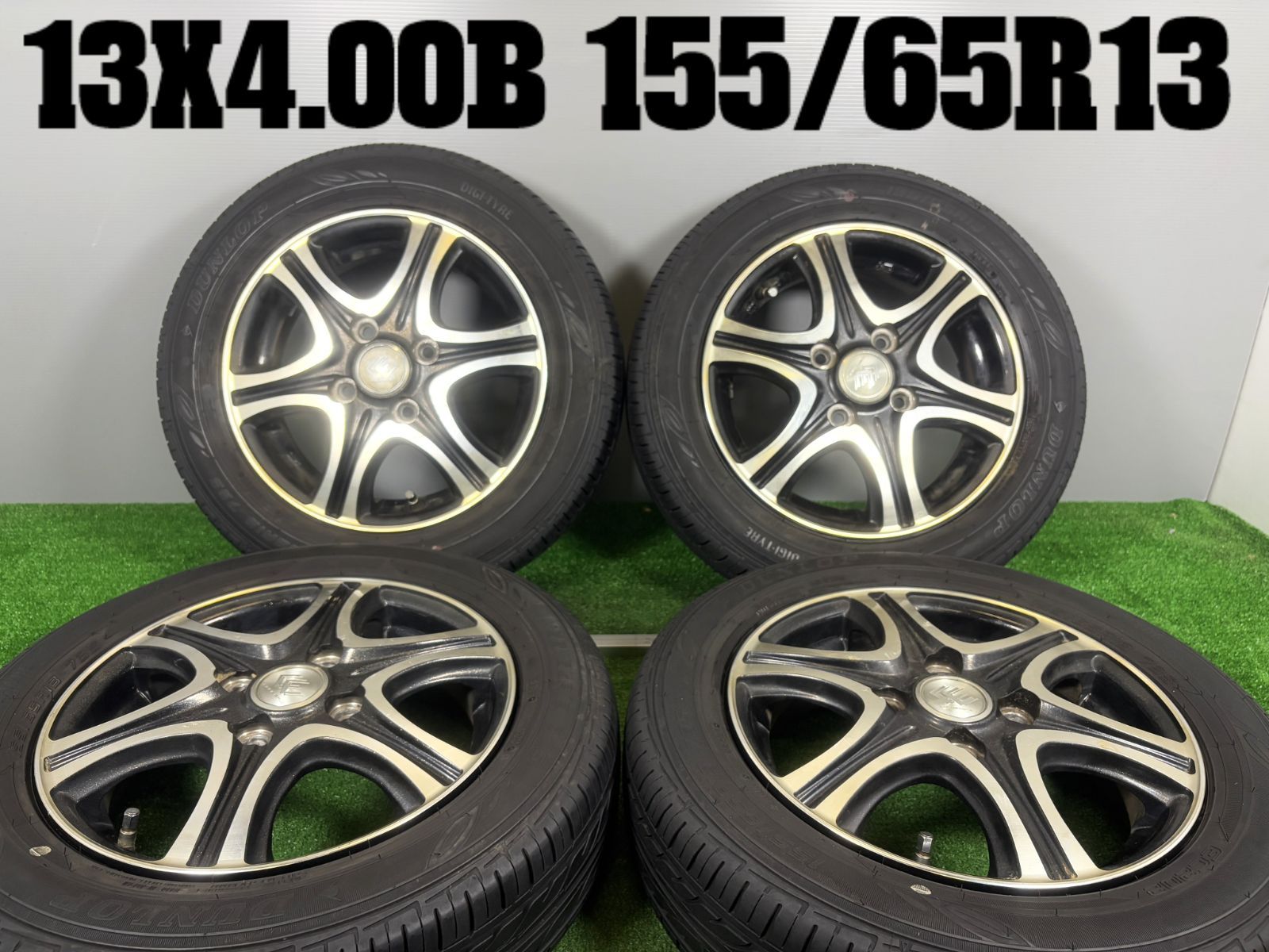 送料無料★13x4.00B 4穴 PCD100 155/65R13 ダンロップ EC202 4本 中古 夏 タイヤ ホイール セット ノーマル TB1099
