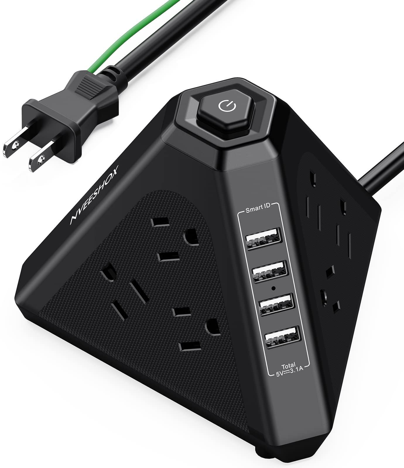 【数量限定】電源タップ usb コンセント 雷ガード 延長コード 3m タワー型電源タップ 三角タップ 9個AC口 4個USBポート NVEESHOX テーブルタップ OAタップ たこあしコンセント 過負荷保護 安全保護機能 PSE認証品 自宅用 会社用 ブラ