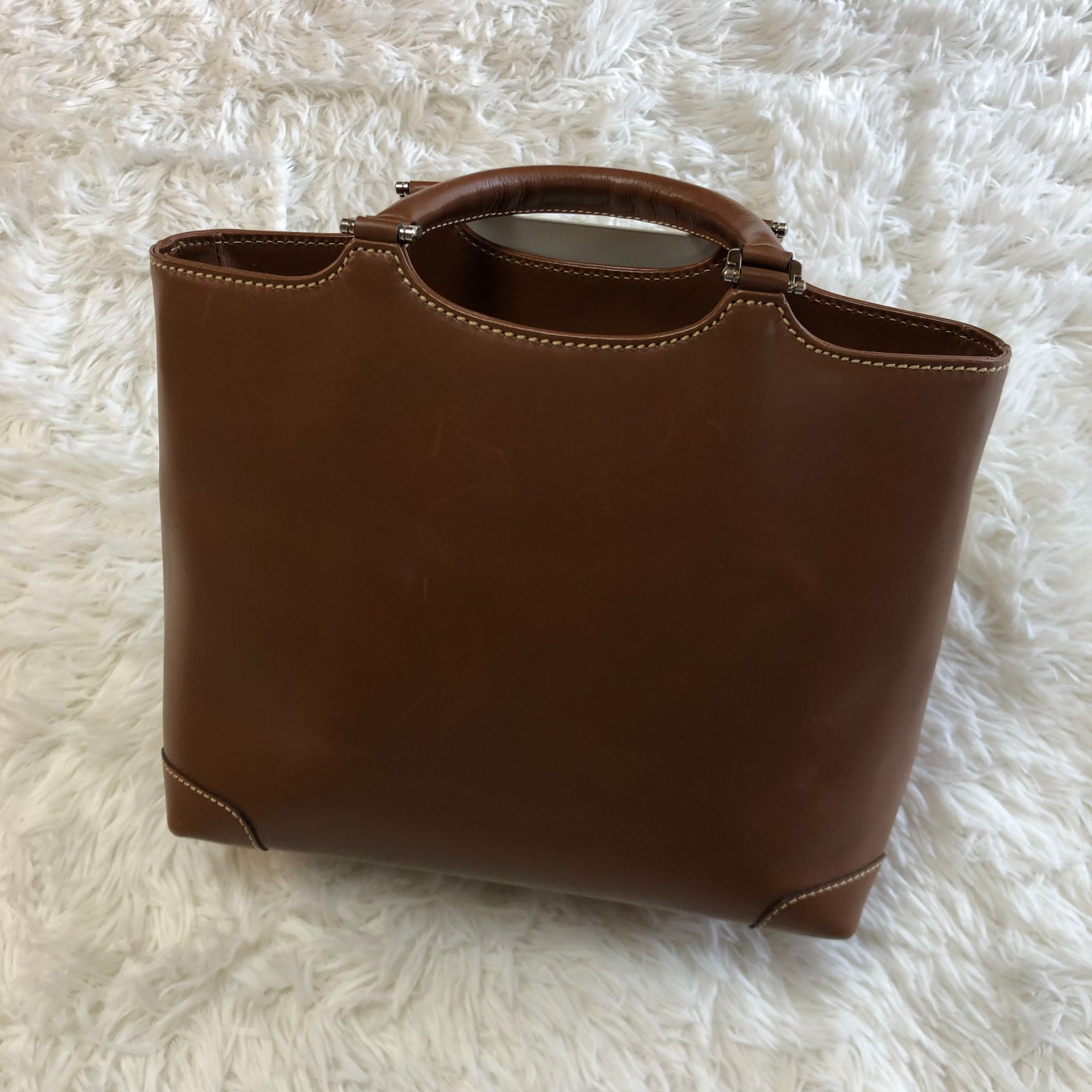 本革☆横浜元町Kitamura(キタムラ)☆レザーハンドバッグ クリーム(金具 